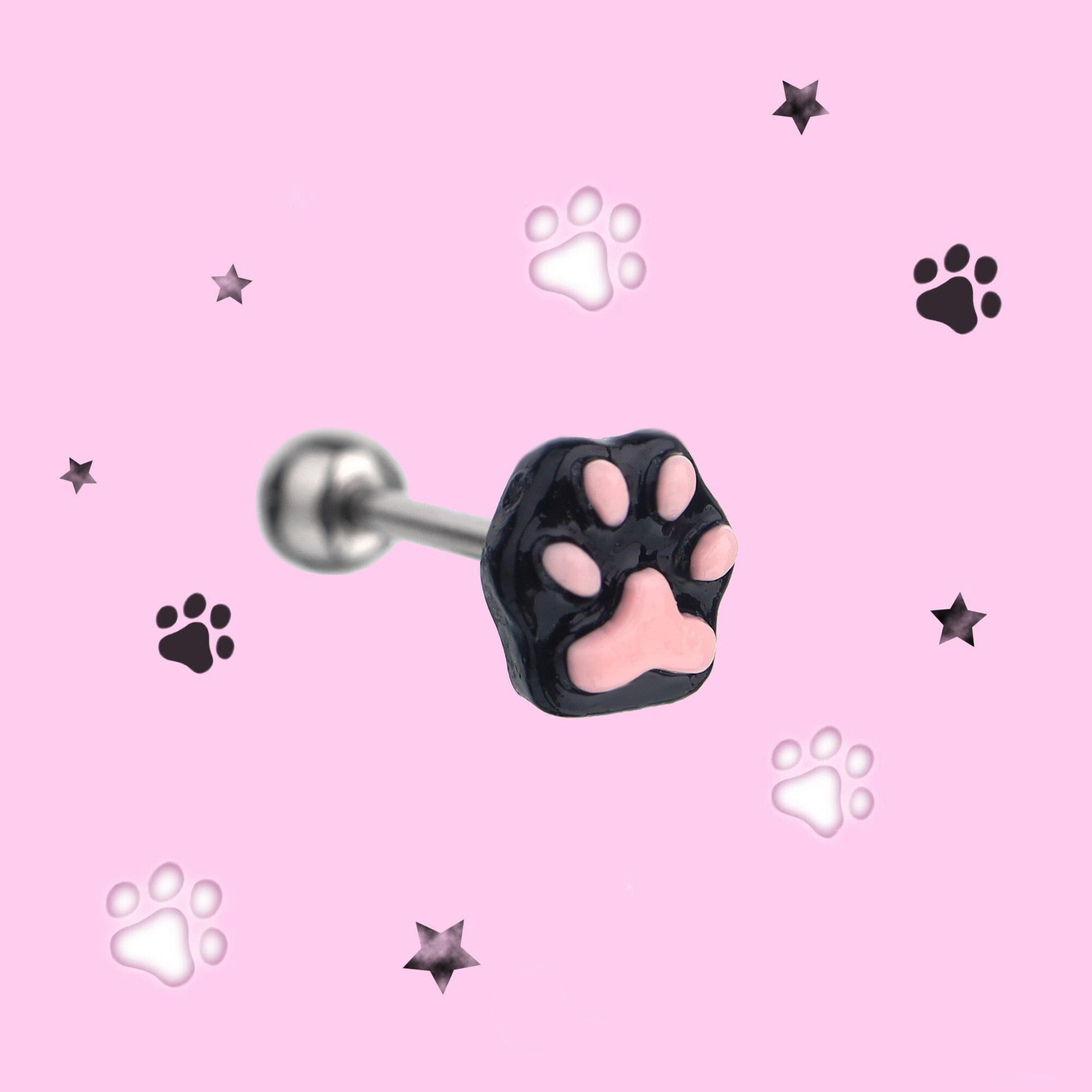 Resin Pink & Black Paw Print tongue stud