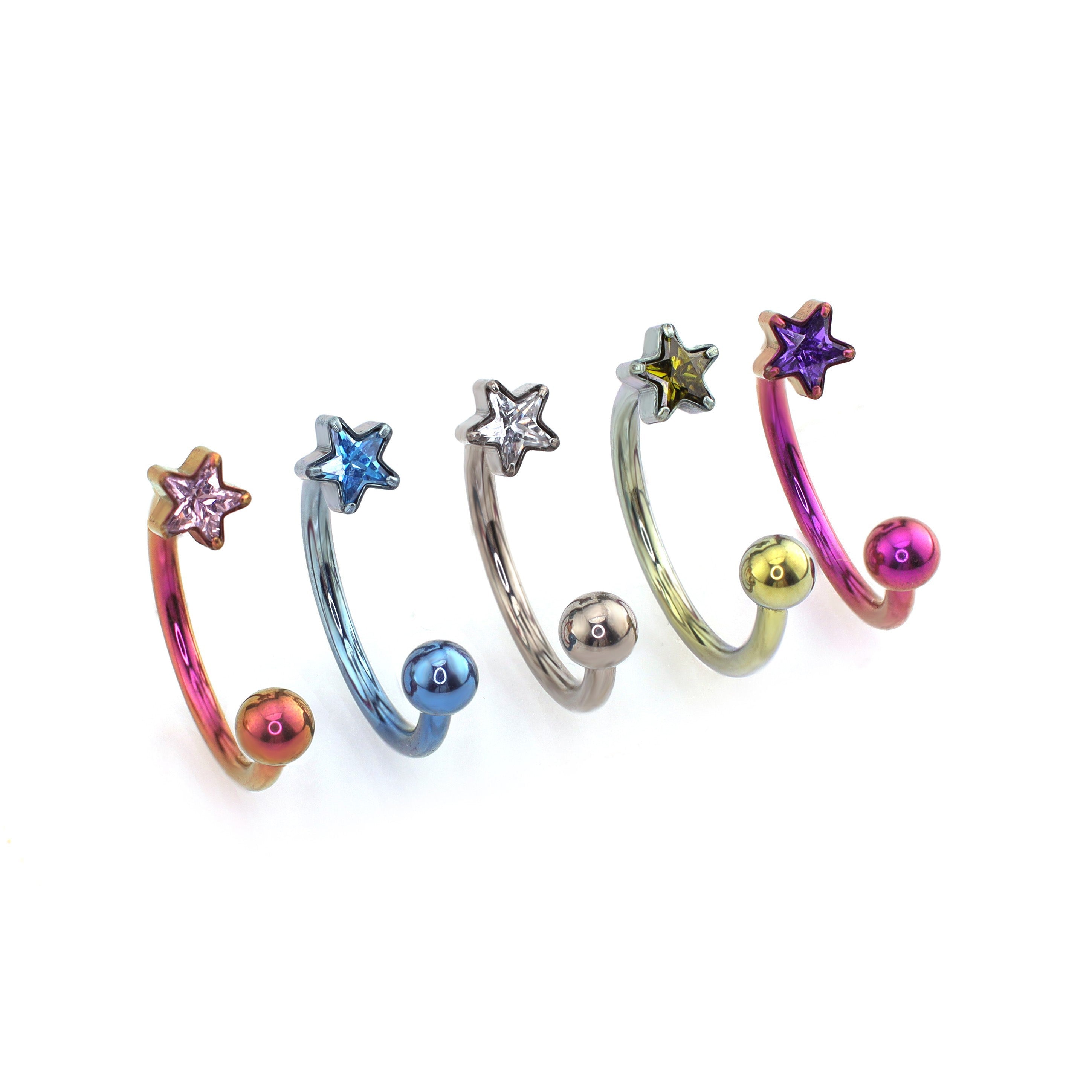 Pentagram CZ Titanium Horseshoe Ring