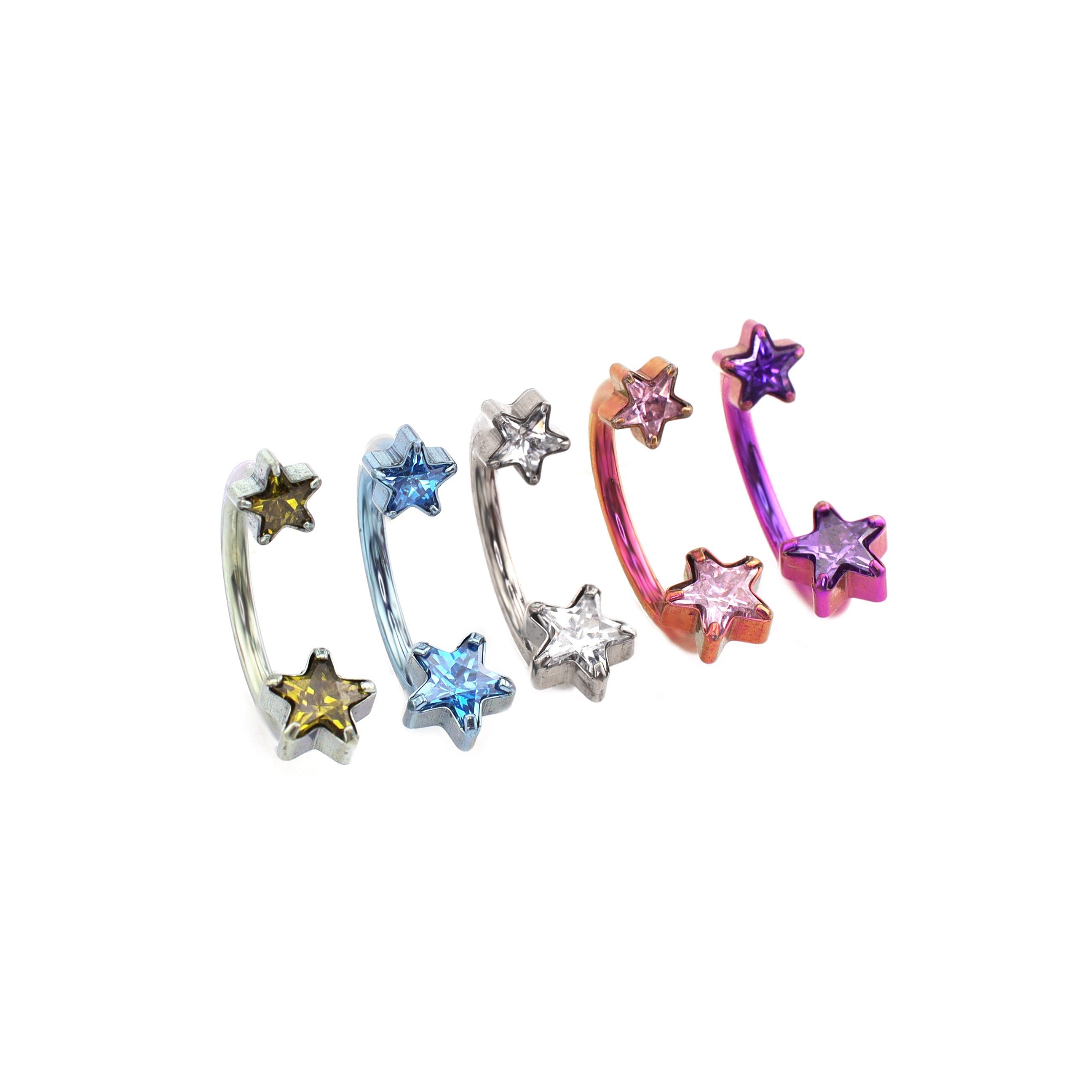 Double Pentagram CZ Titanium Horseshoe Ring