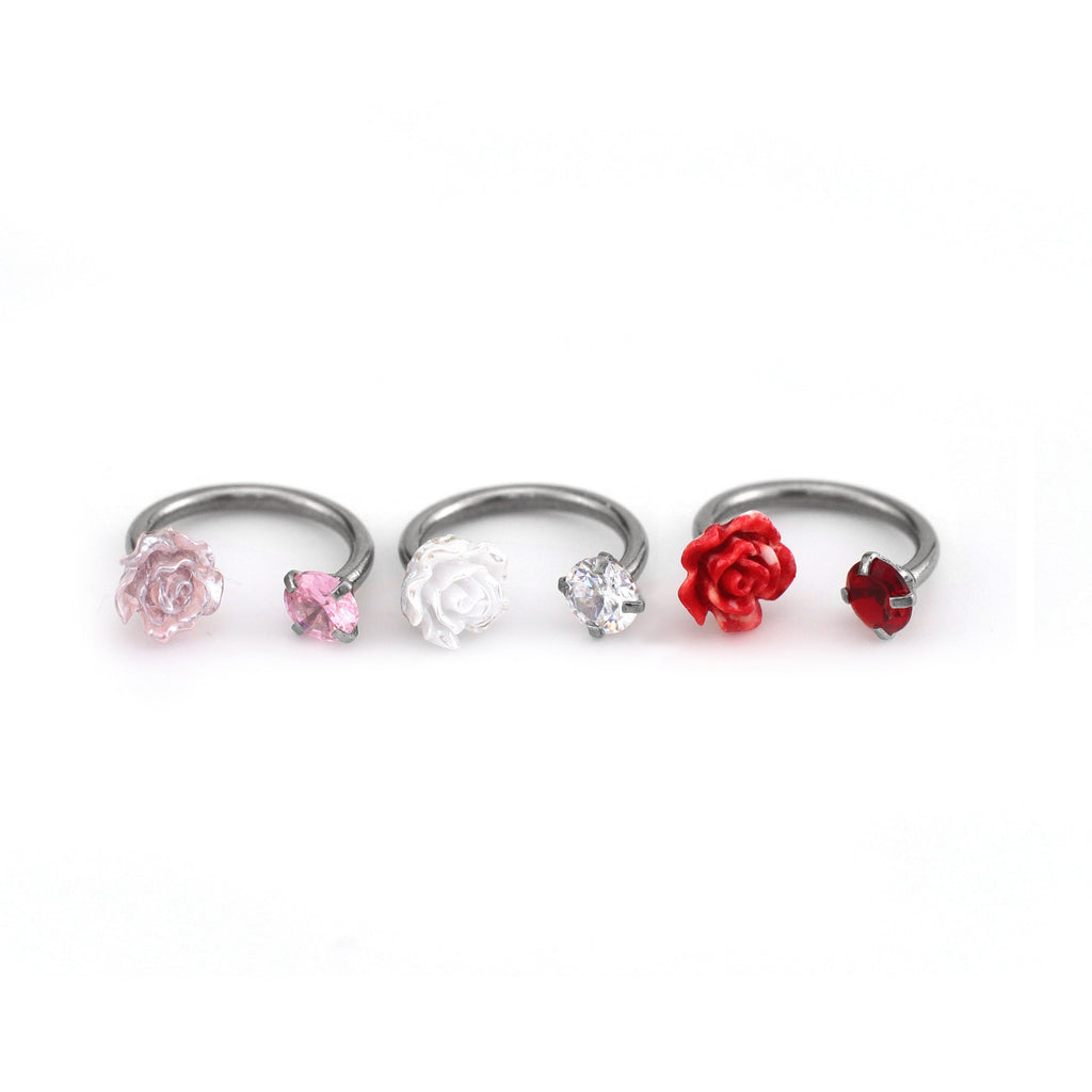 Rose CZ Internally Threaded Horseshoe Ring