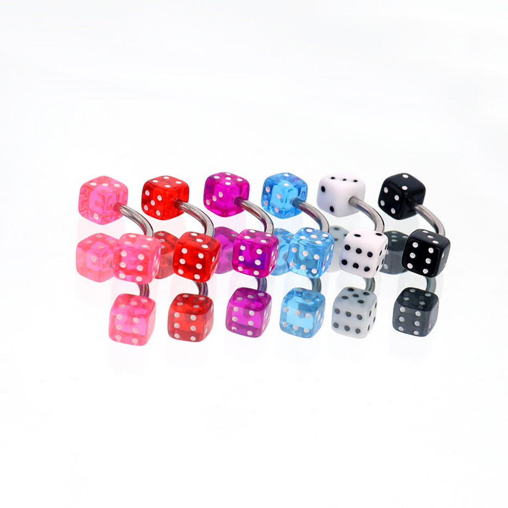 Acrylic Colorful Dice Externally Threaded Brow Studs