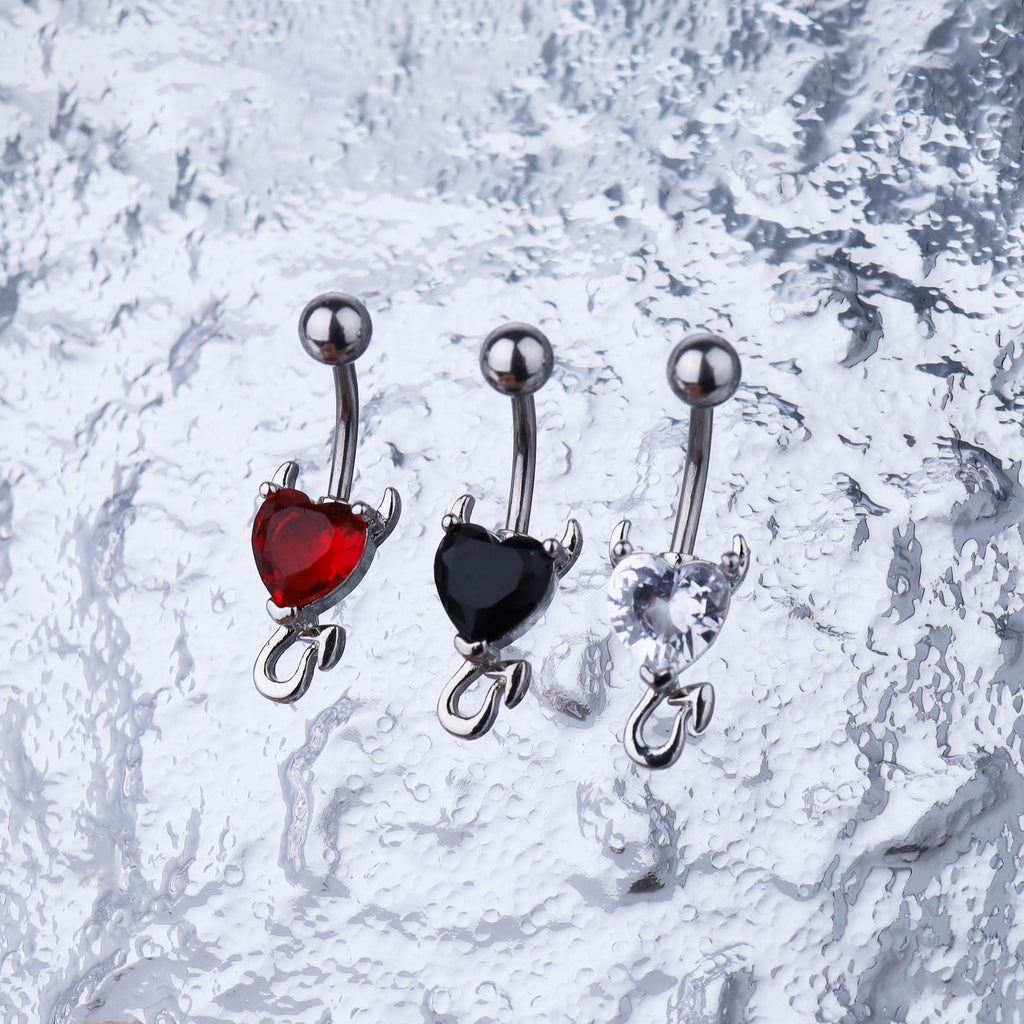 Devil Heart CZ stainless steel Belly Ring