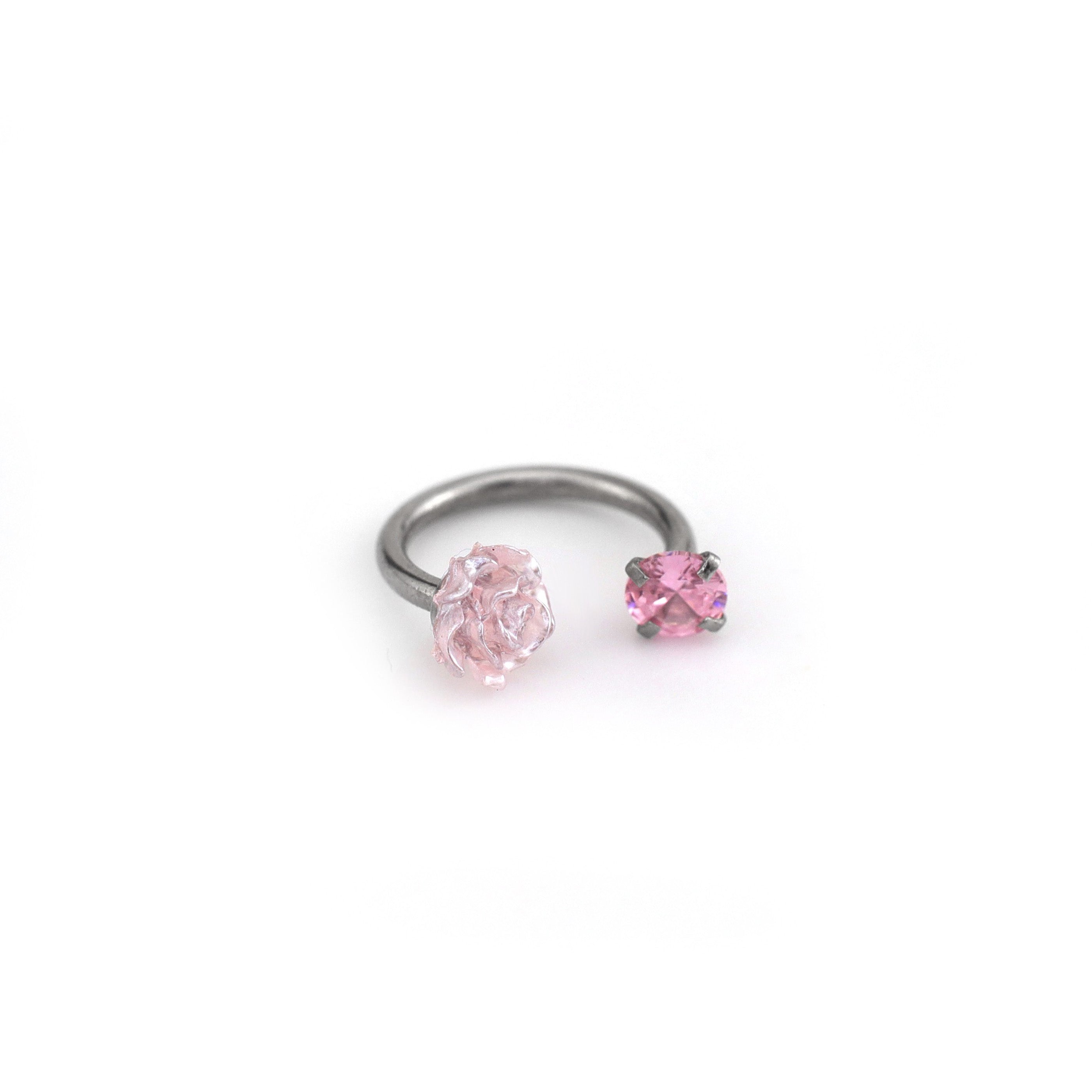 Rose CZ Internally Threaded Horseshoe Ring