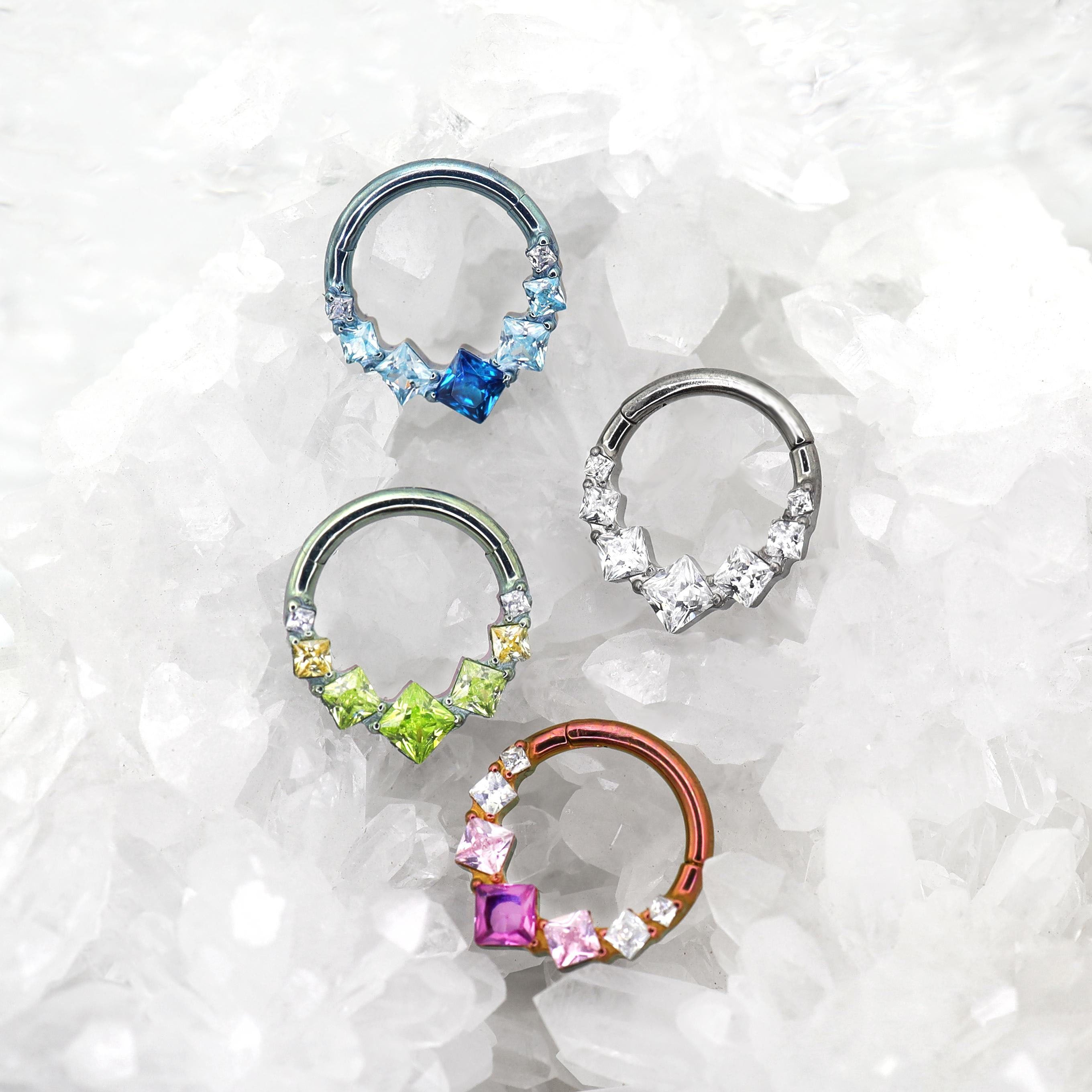 Square-Shaped Rainbow CZ Titanium Segment Hoop