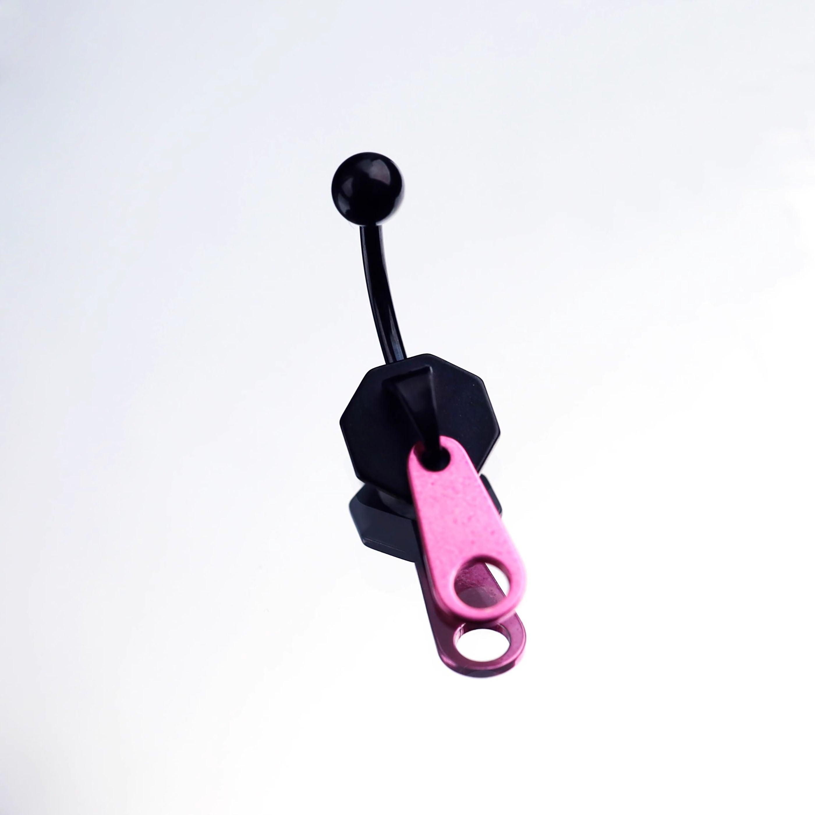 Pink & Black Zipper Design Navel Ring