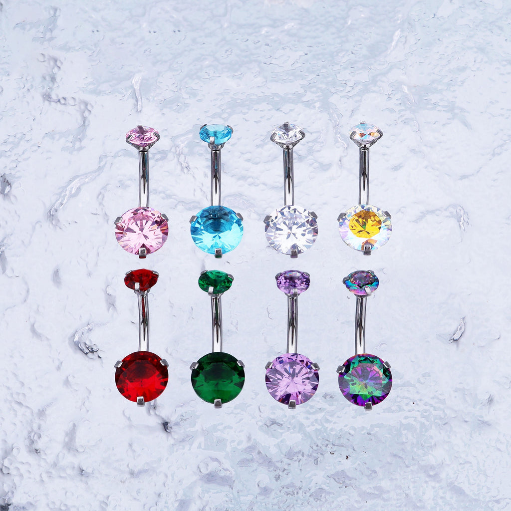 Round CZ Stainless Steel Belly Ring