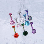 Round CZ Titanium Belly Ring
