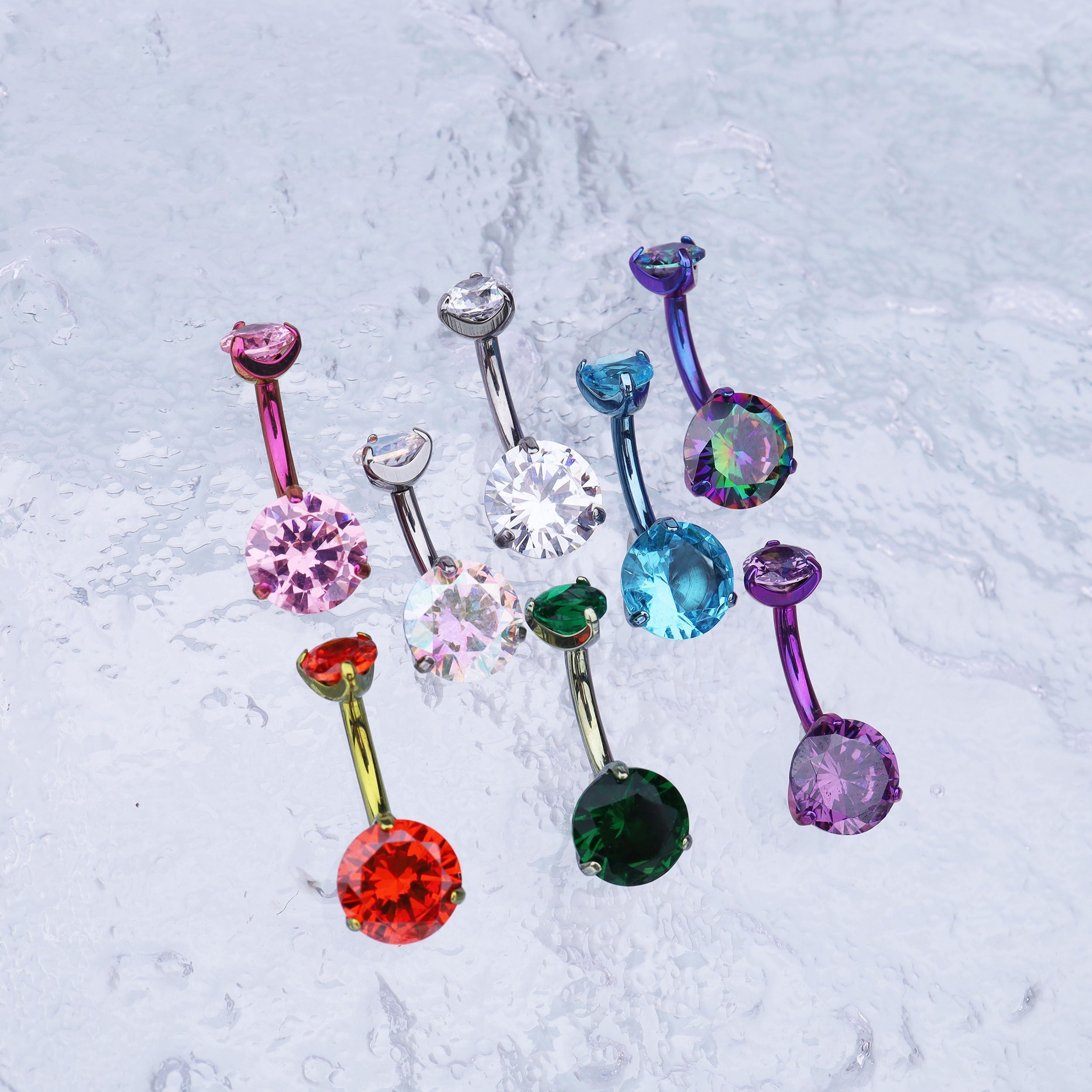 Round CZ Titanium Belly Ring