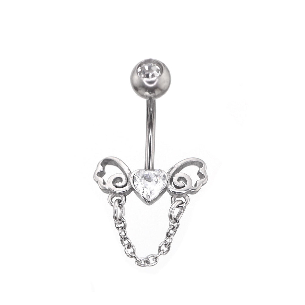 Heart-shaped CZ bow tie Dangle Belly Ring
