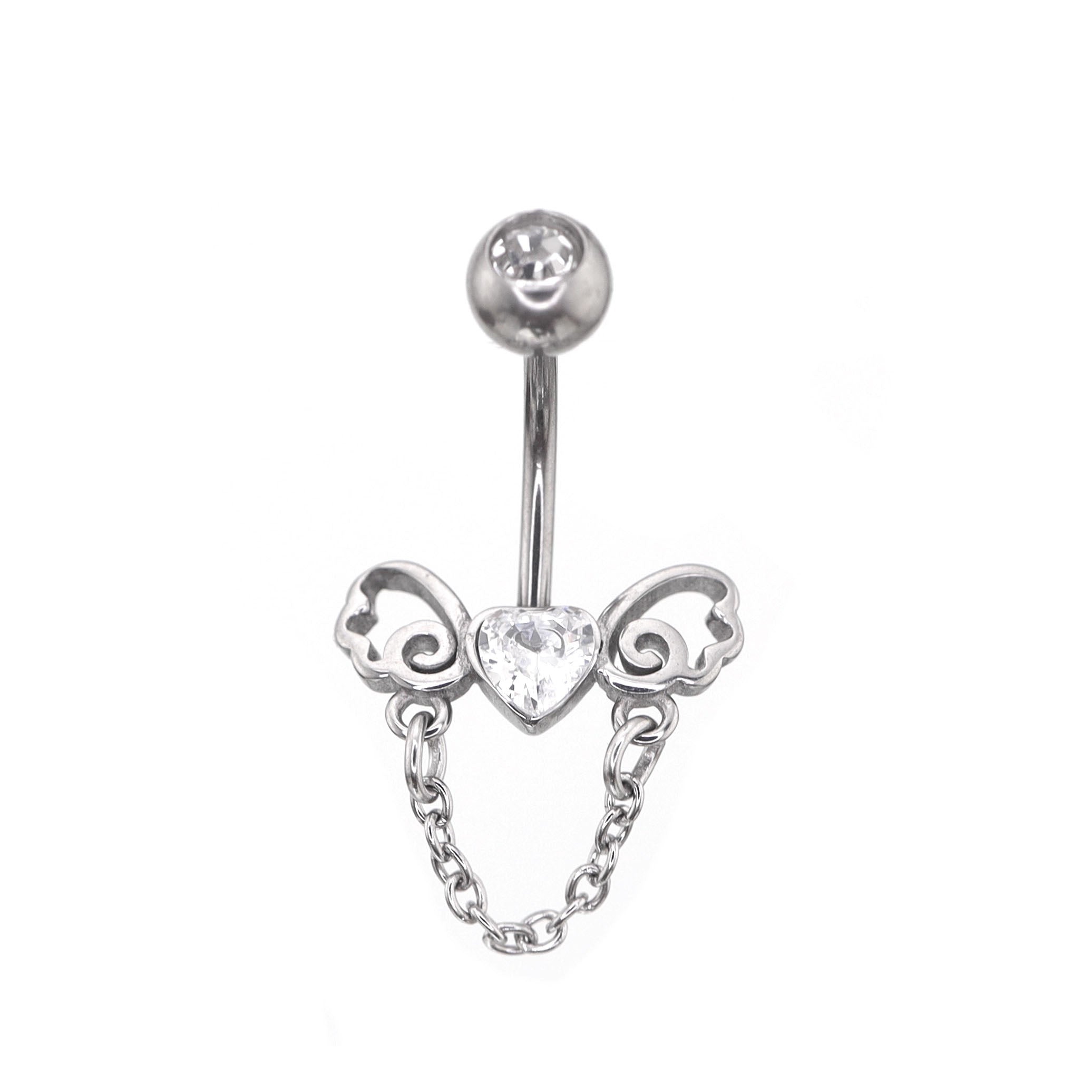 Heart-shaped CZ bow tie Dangle Belly Ring