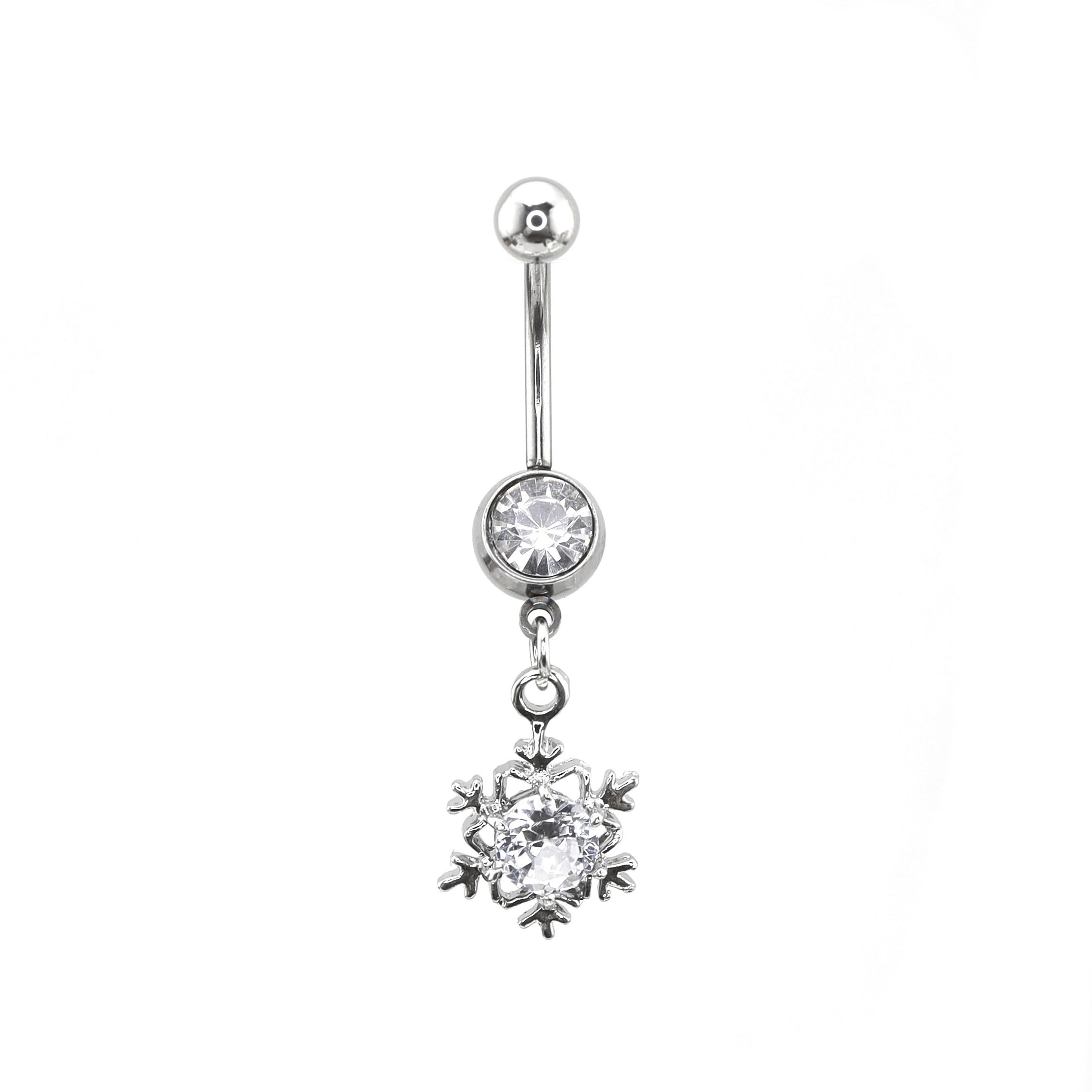 Snowflake CZ Dangle stainless steel Belly Ring