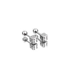 Silver Single-End Dice Externally Threaded Stainless Steel Ear Studs