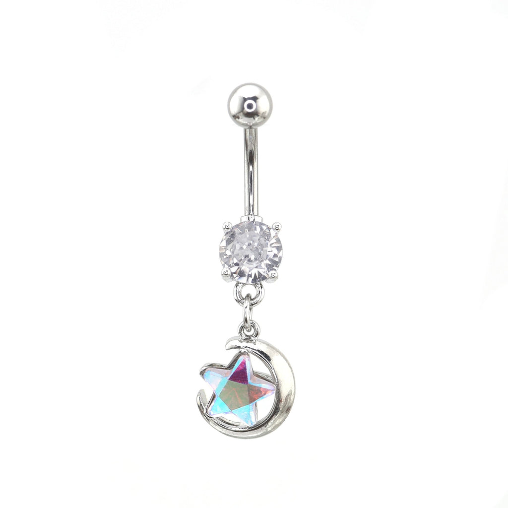 Star-Moon CZ Dangle Belly Ring