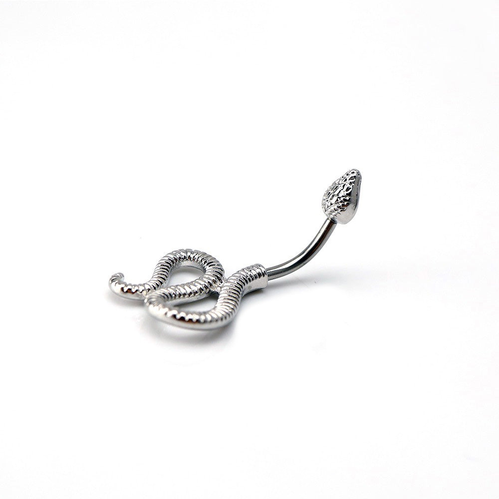 Engraved snake stainless steel belly stud