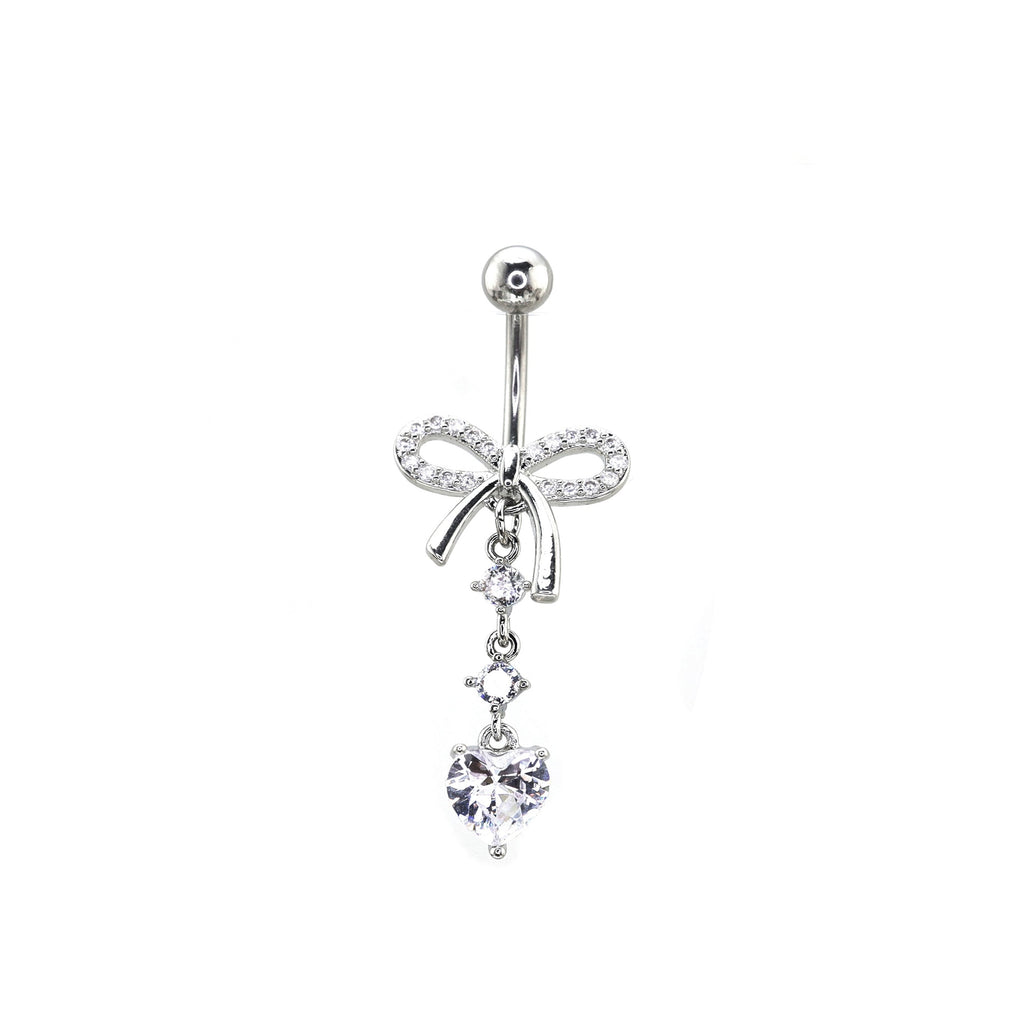 Heart-shaped CZ bow tie Dangle Belly Ring
