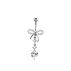 Heart-shaped CZ bow tie Dangle Belly Ring