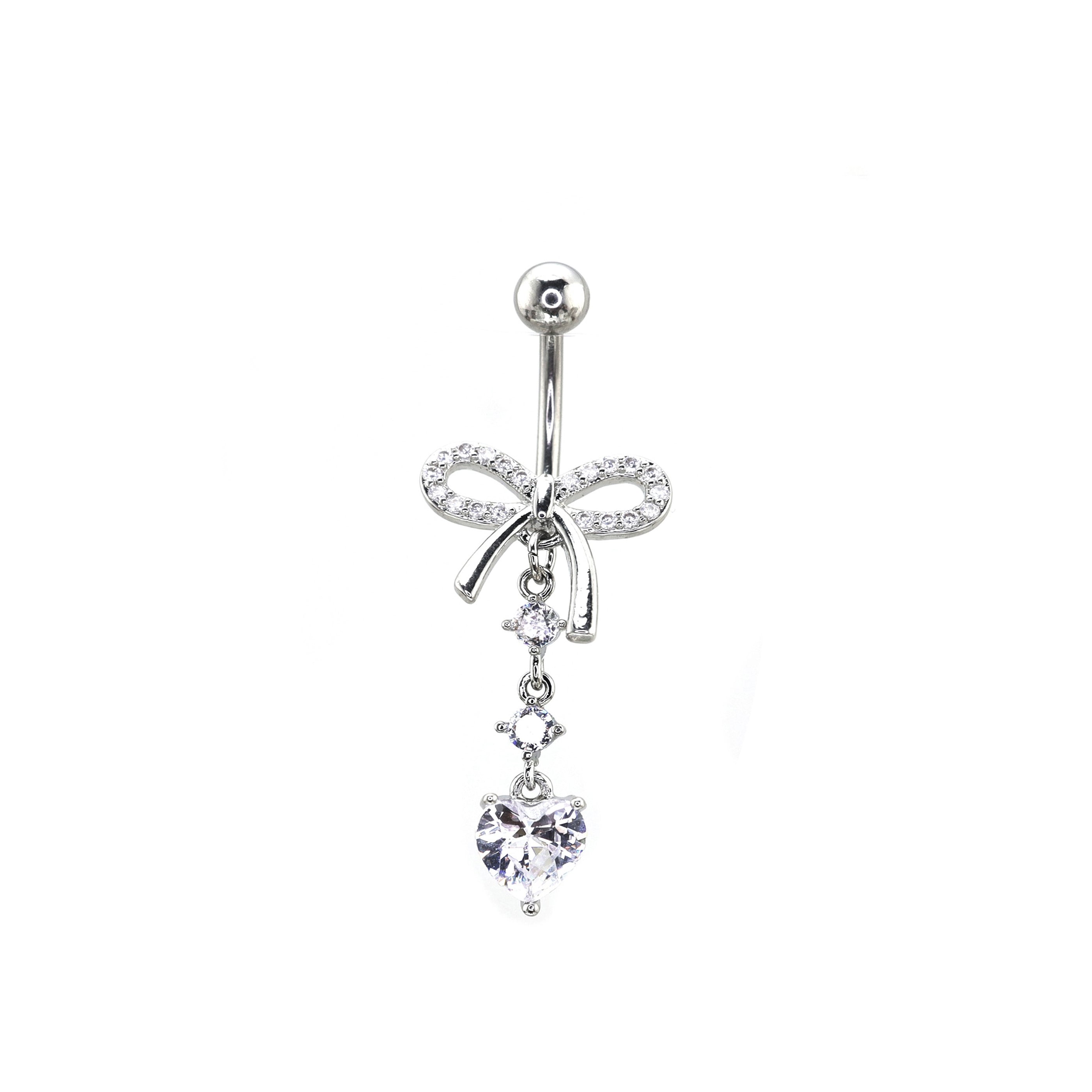 Heart-shaped CZ bow tie Dangle Belly Ring