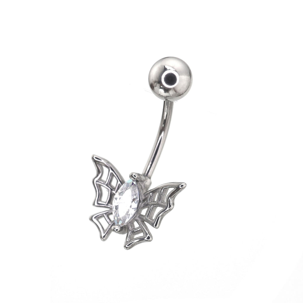 Spider Web CZ Stainless Steel  Belly Ring
