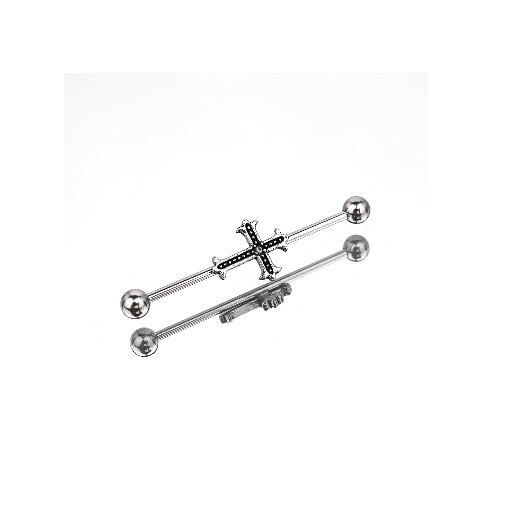 Crystal Cross Stainless Steel Industrial Barbell