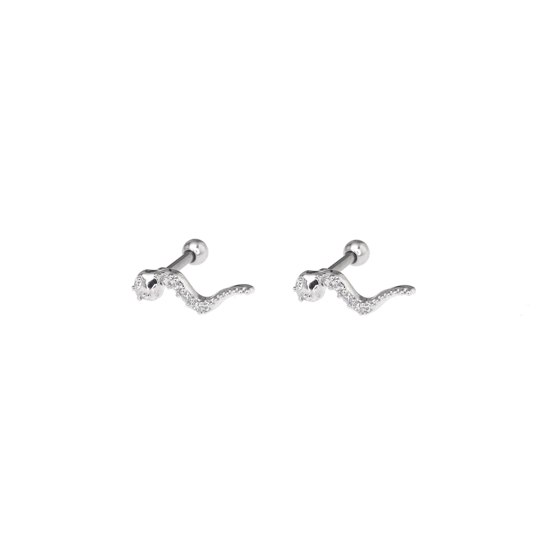 CZ Curved Serpent Stainless Steel Ear Studs