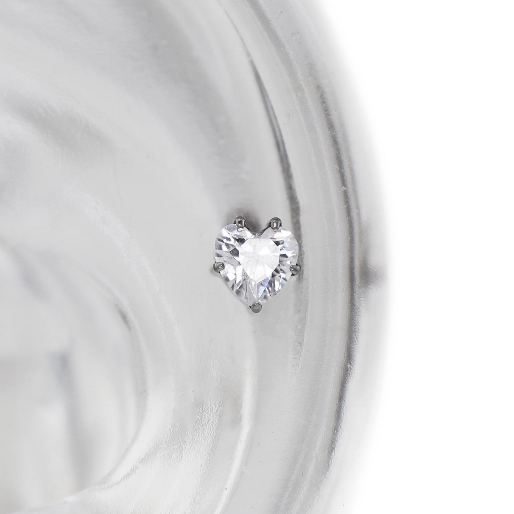 Prong-Set Heart CZ Internally Threaded Titanium Ear Studs
