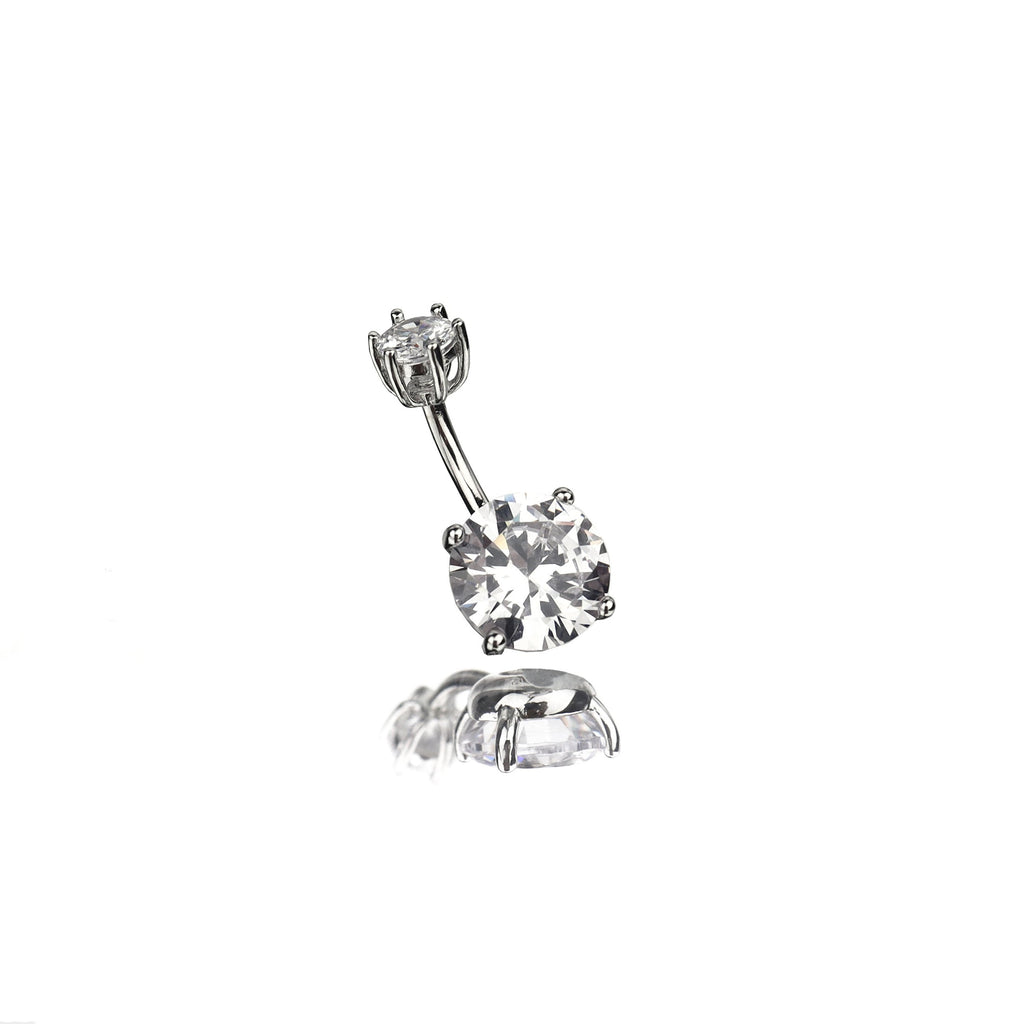 Round CZ S925 Sterling Silver Belly Ring