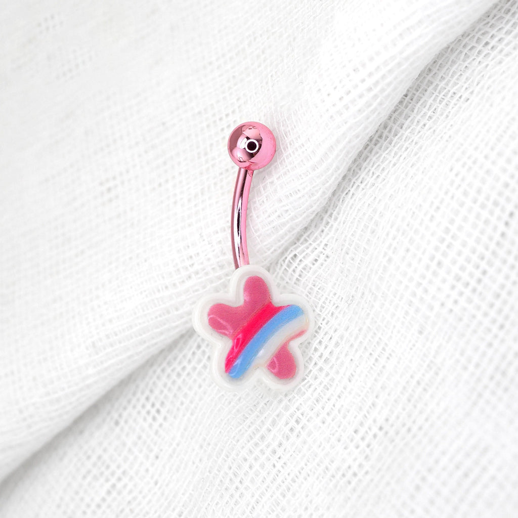 Pink Cherry Blossom Star stainless steel Belly Ring