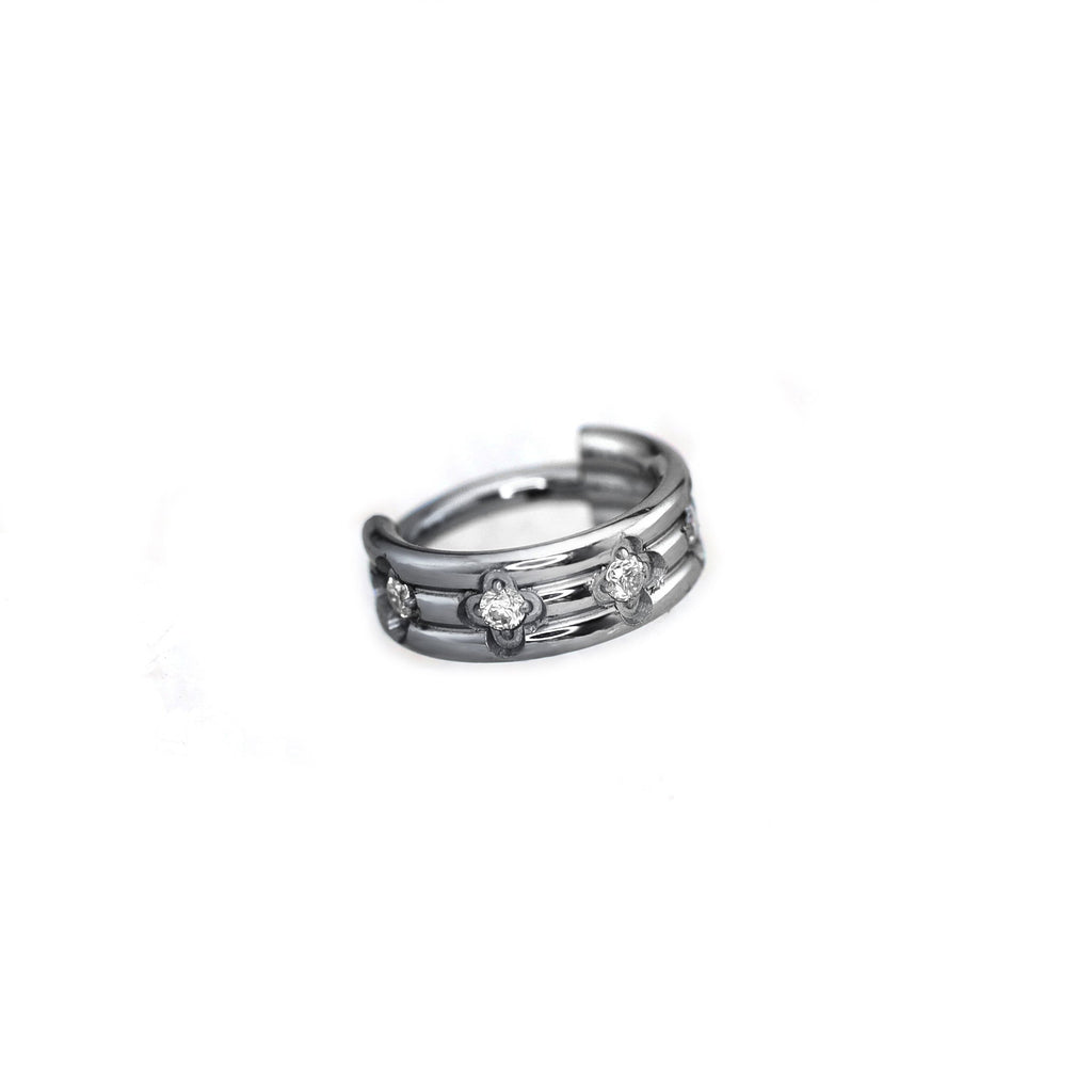 16G Three Row Triple Segment CZ Titanium Ring