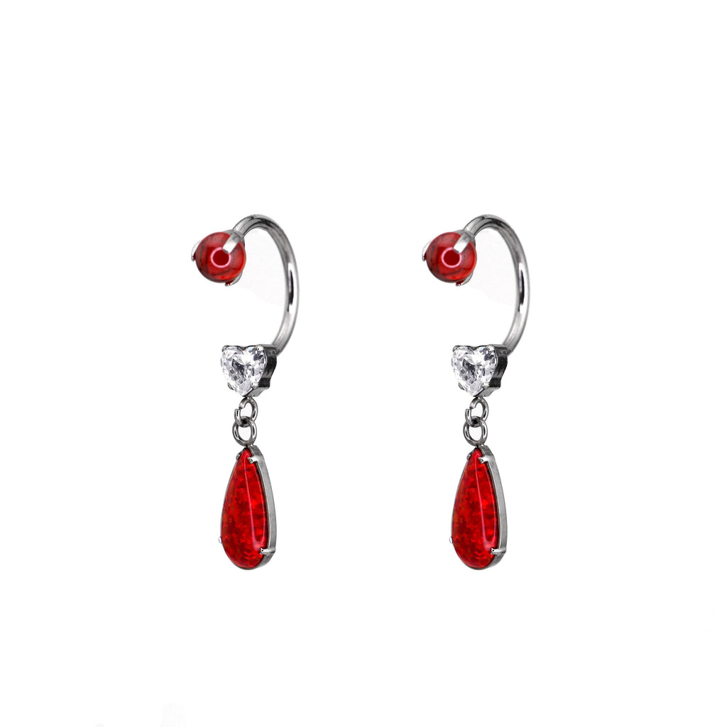 Pair of  Heart Opal CZ Titanium Horseshoe Ring