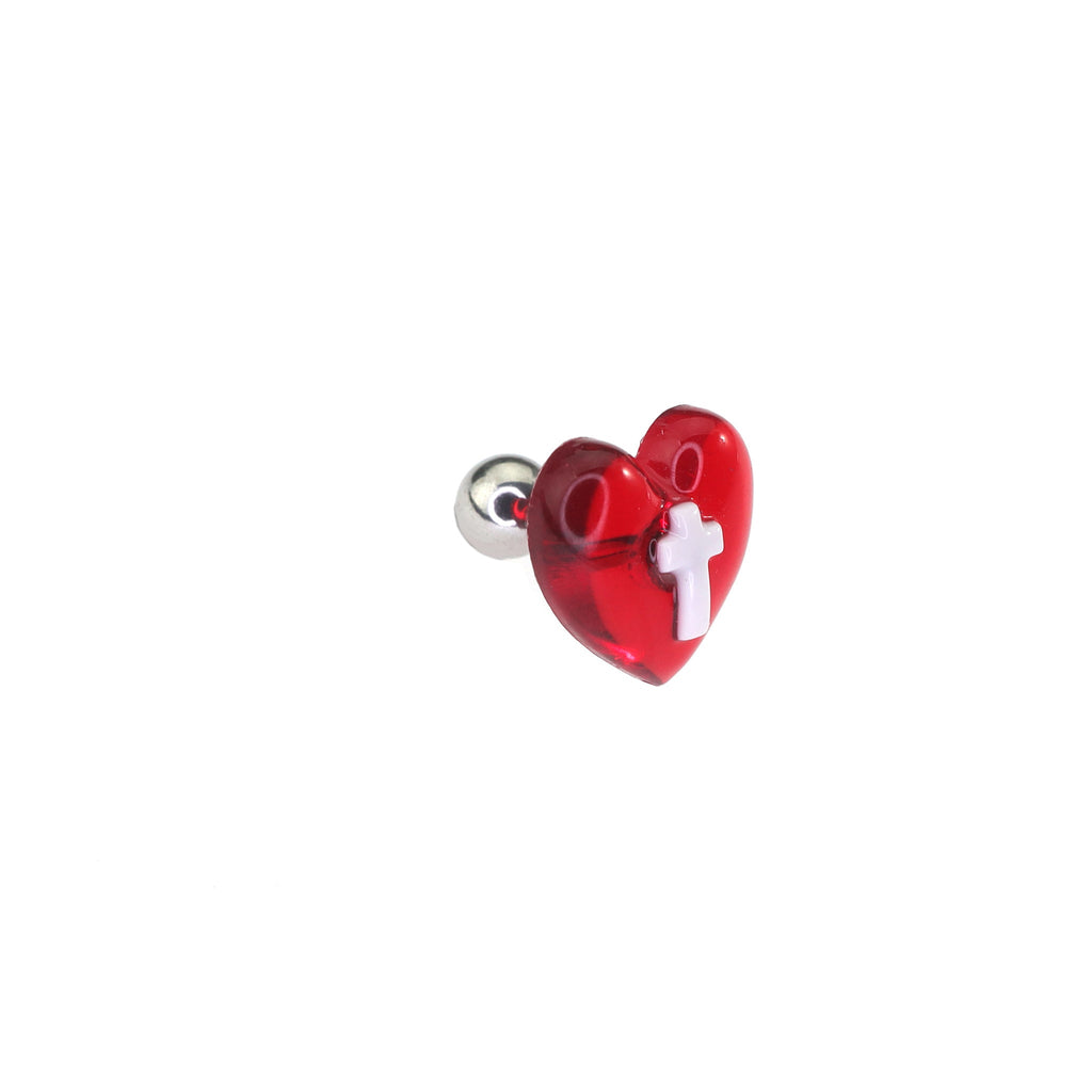 Red Heart Cross stainless steel Ear Studs