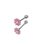 Pink Flower Oil Slick Tongue Stud