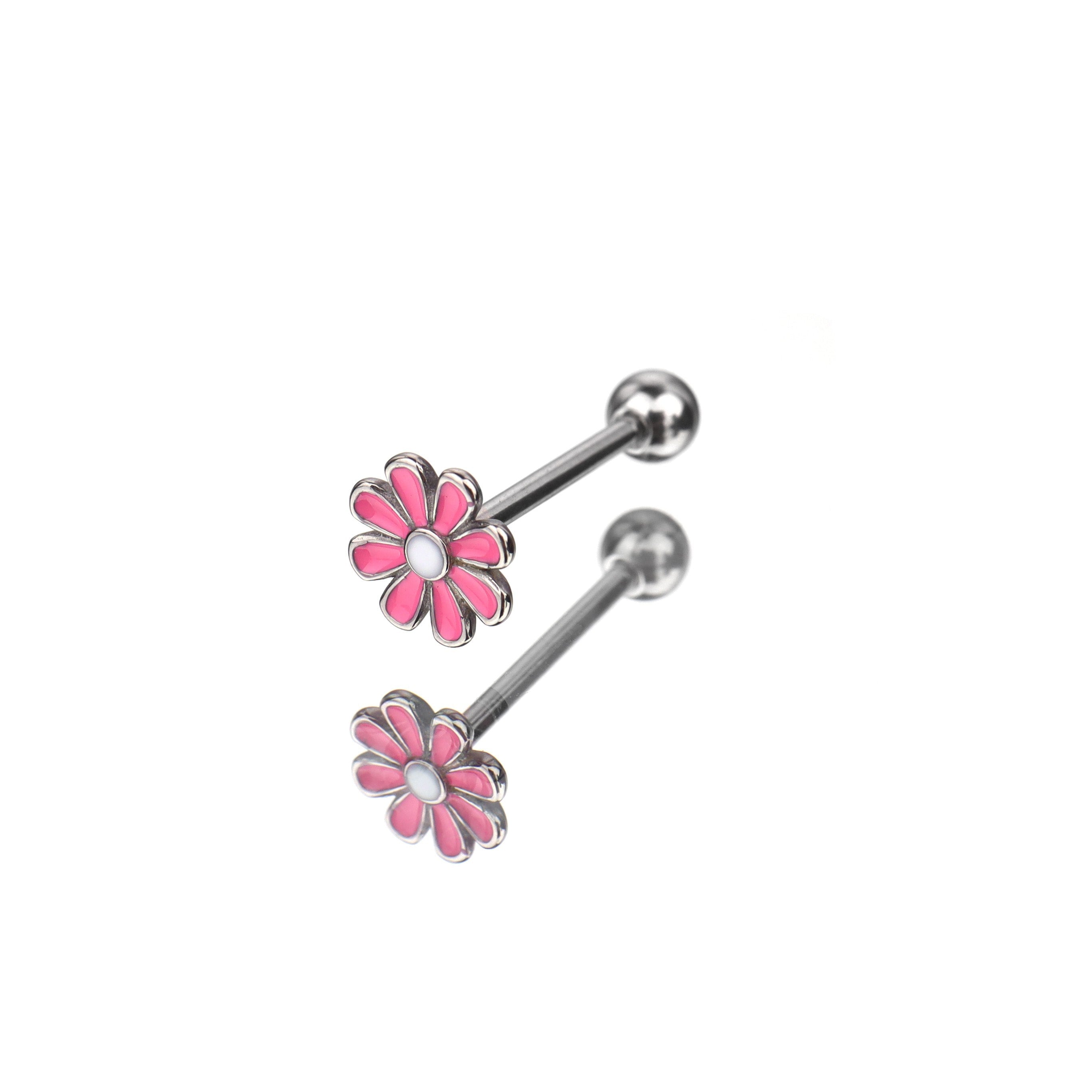 Pink Flower Oil Slick Tongue Stud