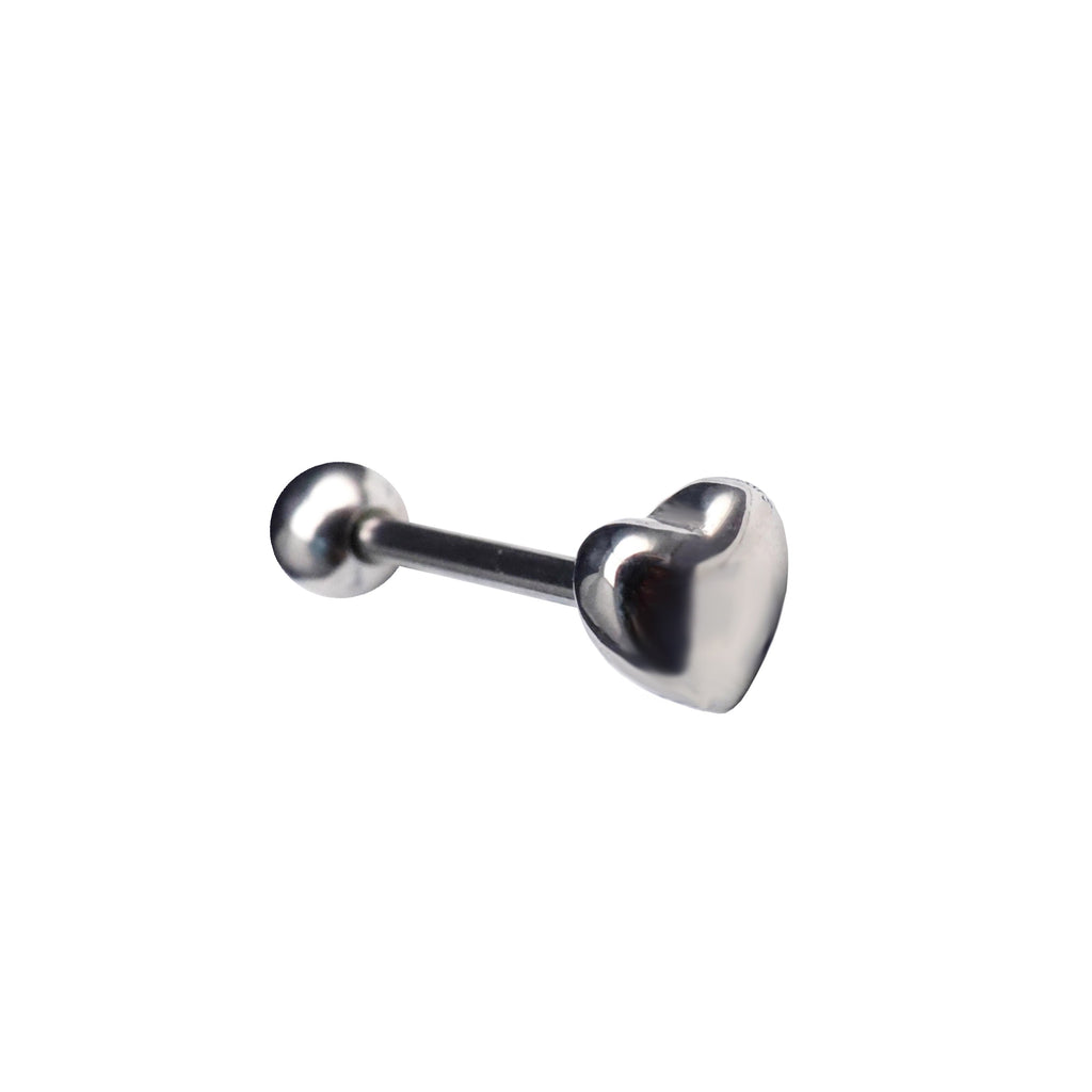 3D Heart Sterling Silver Stainless Steel Tongue Stud