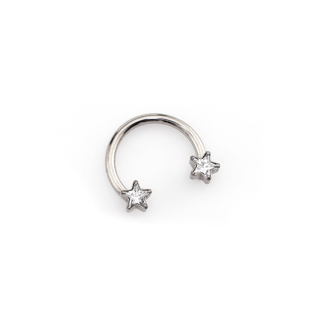 Star Shaped CZ Titanium Horseshoe Ring