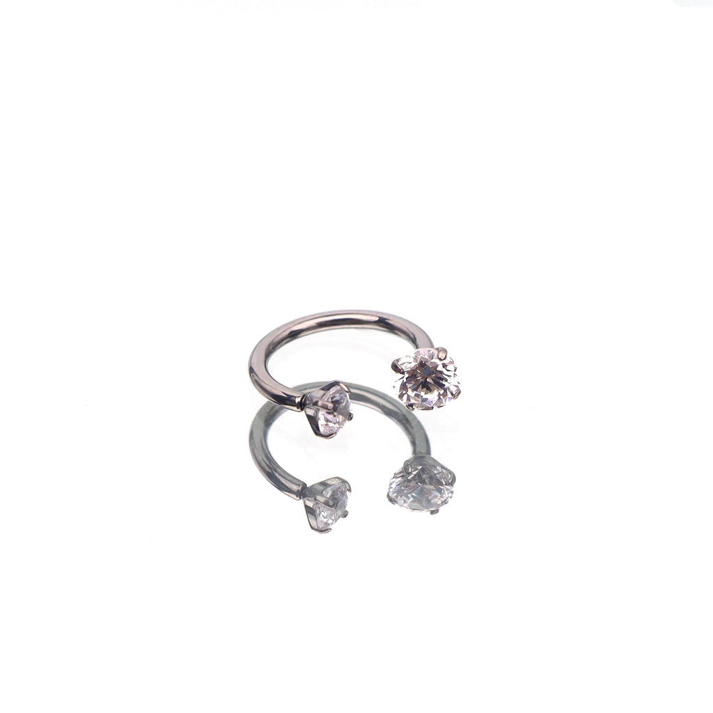 Internally Threaded CZ Titanium Horseshoe Ring