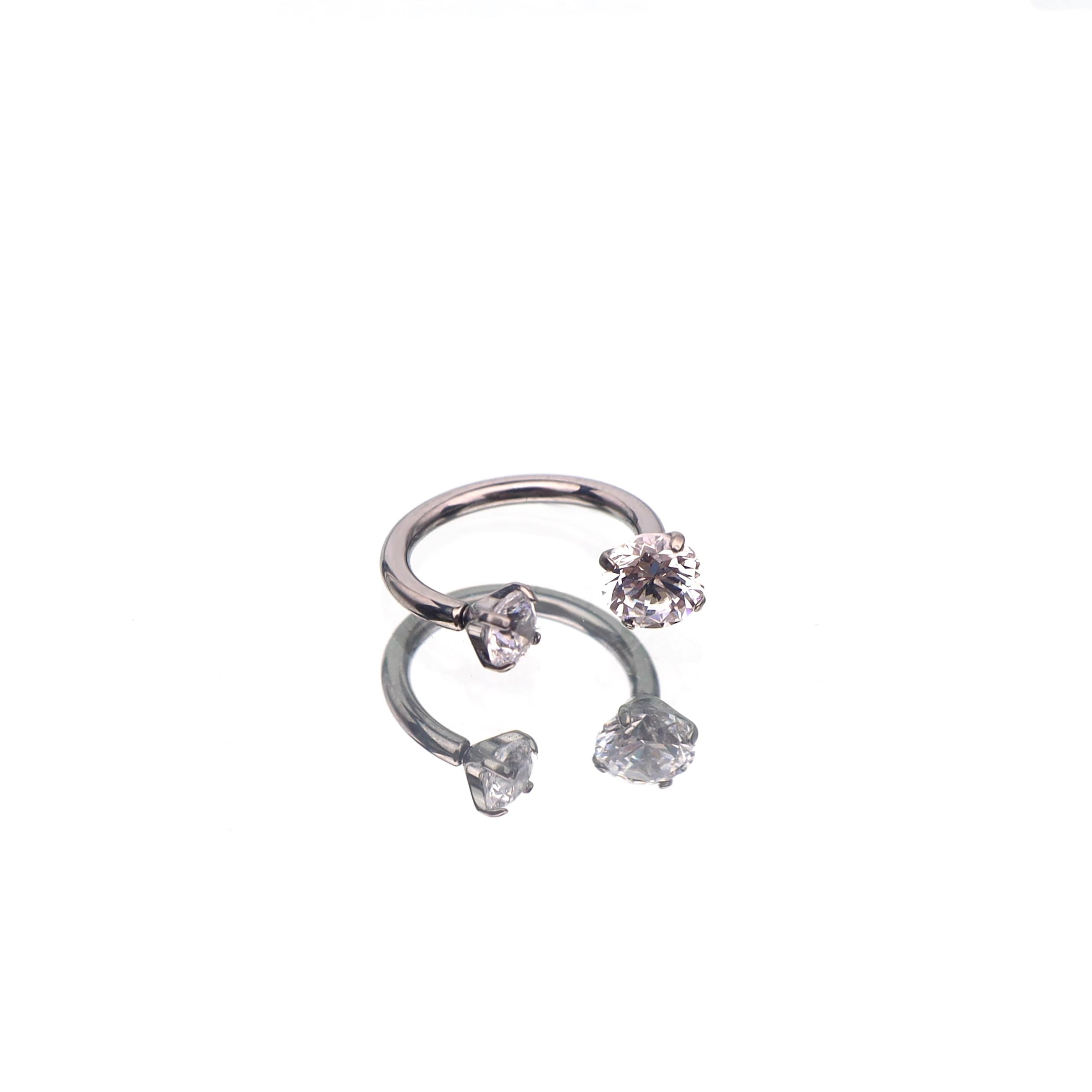 Internally Threaded CZ Titanium Horseshoe Ring