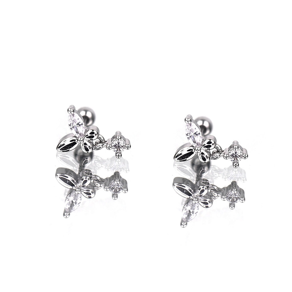 CZ Butterfly Dangle Stainless Steel Ear Studs