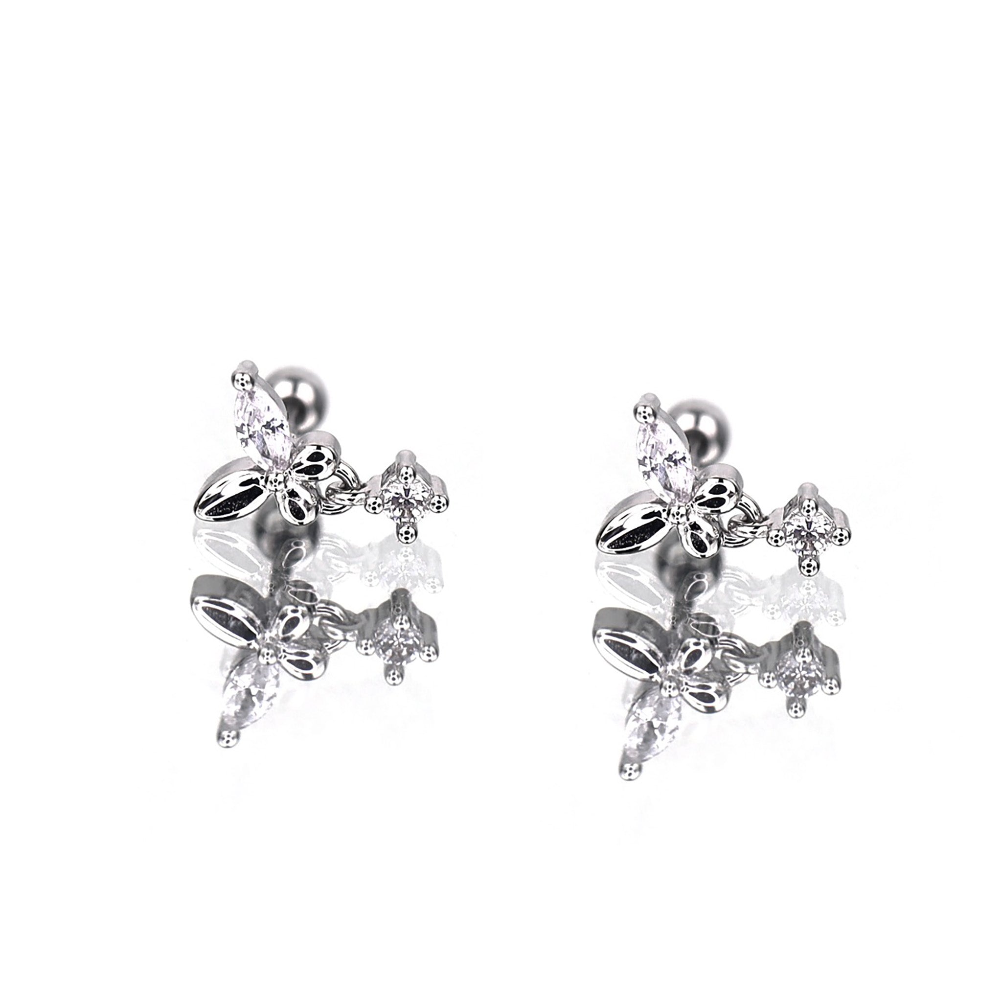 CZ Butterfly Dangle Stainless Steel Ear Studs