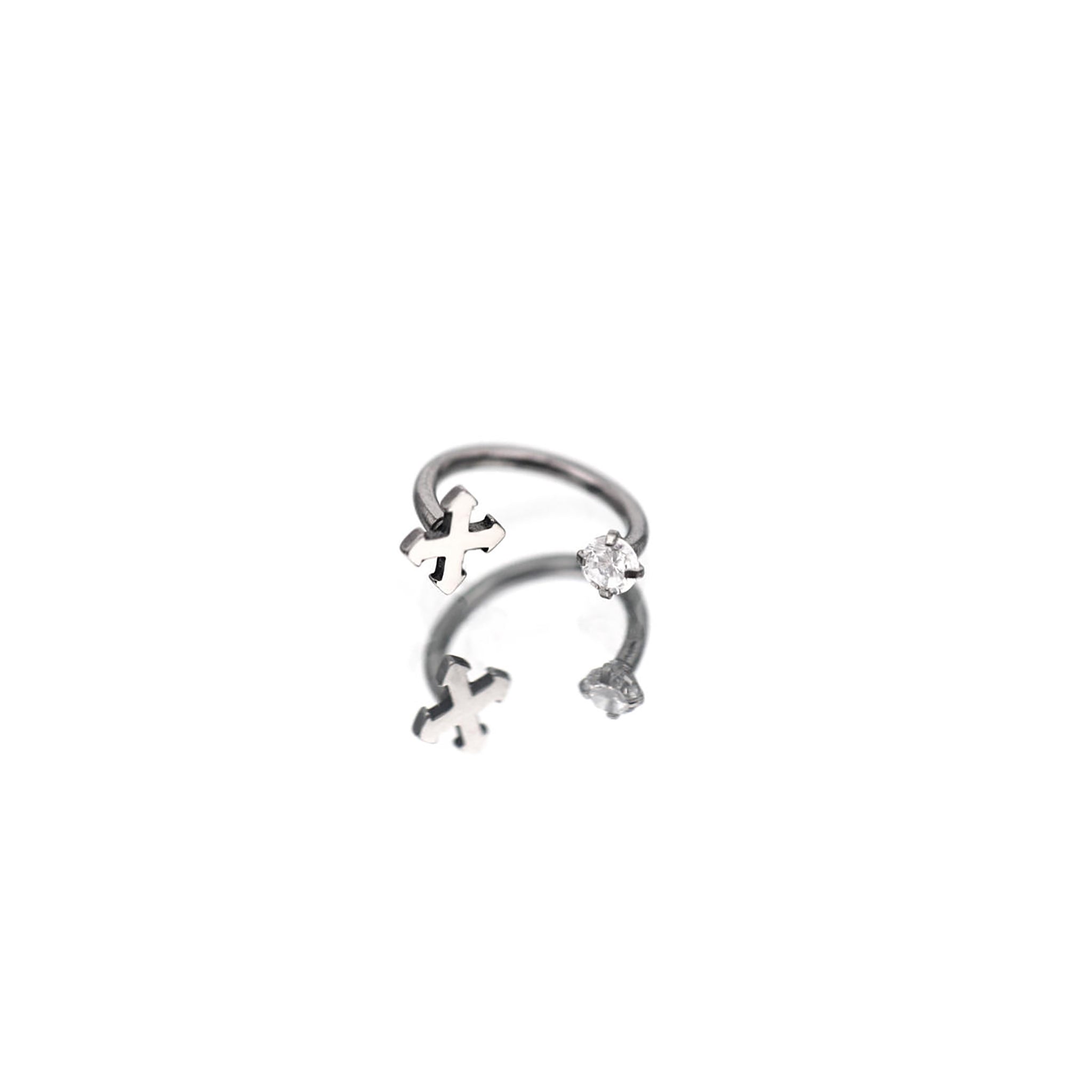 Gothic Cross Internally Threaded Stainless Steel Horseshoe Ring