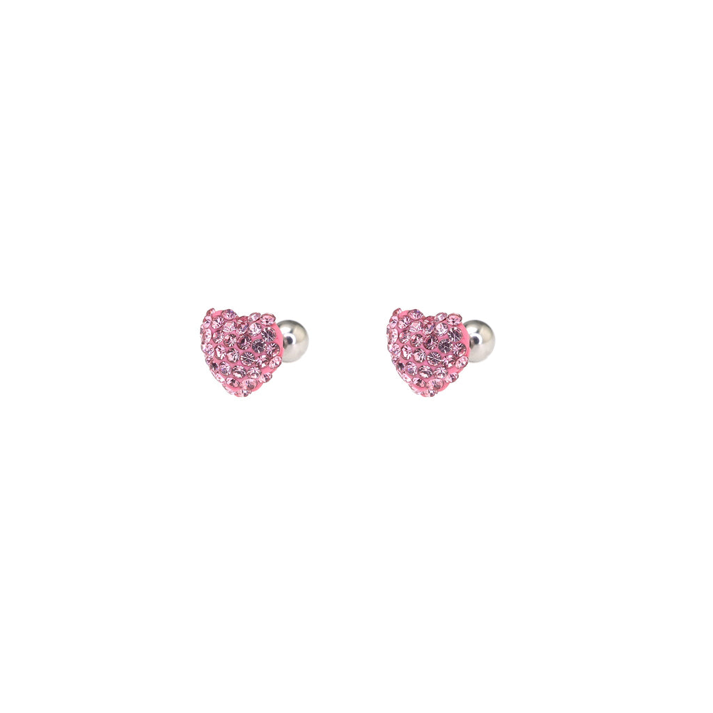 Pink & White Full CZ Heart Resin Stainless Steel Ear Studs