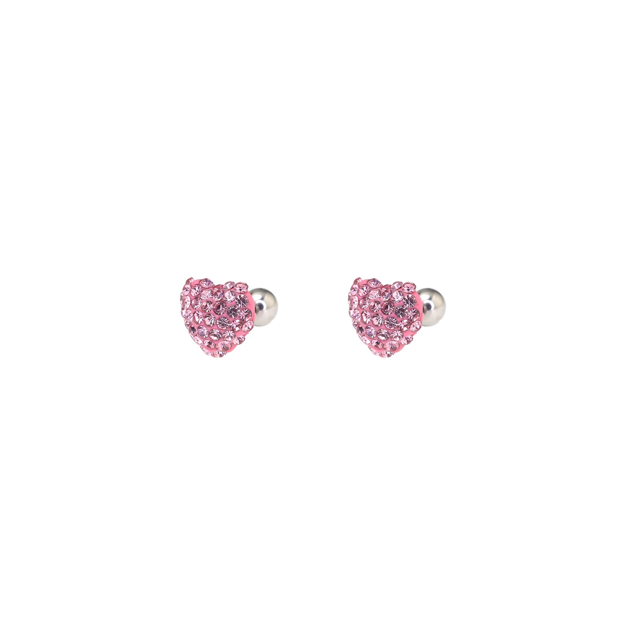 Pink & White Full CZ Heart Resin Stainless Steel Ear Studs