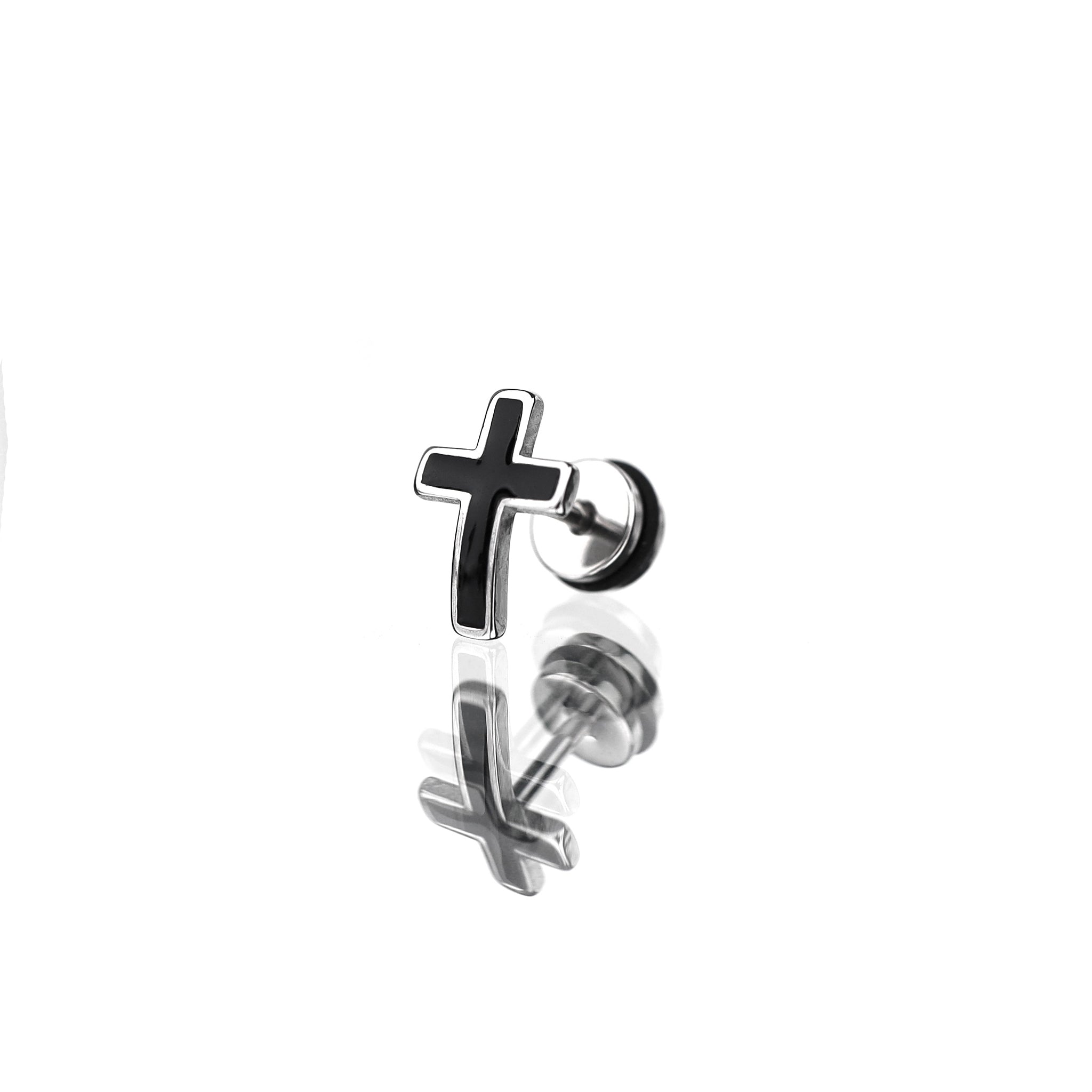 Curved Drip Cross Stainless Steel Ear Stud