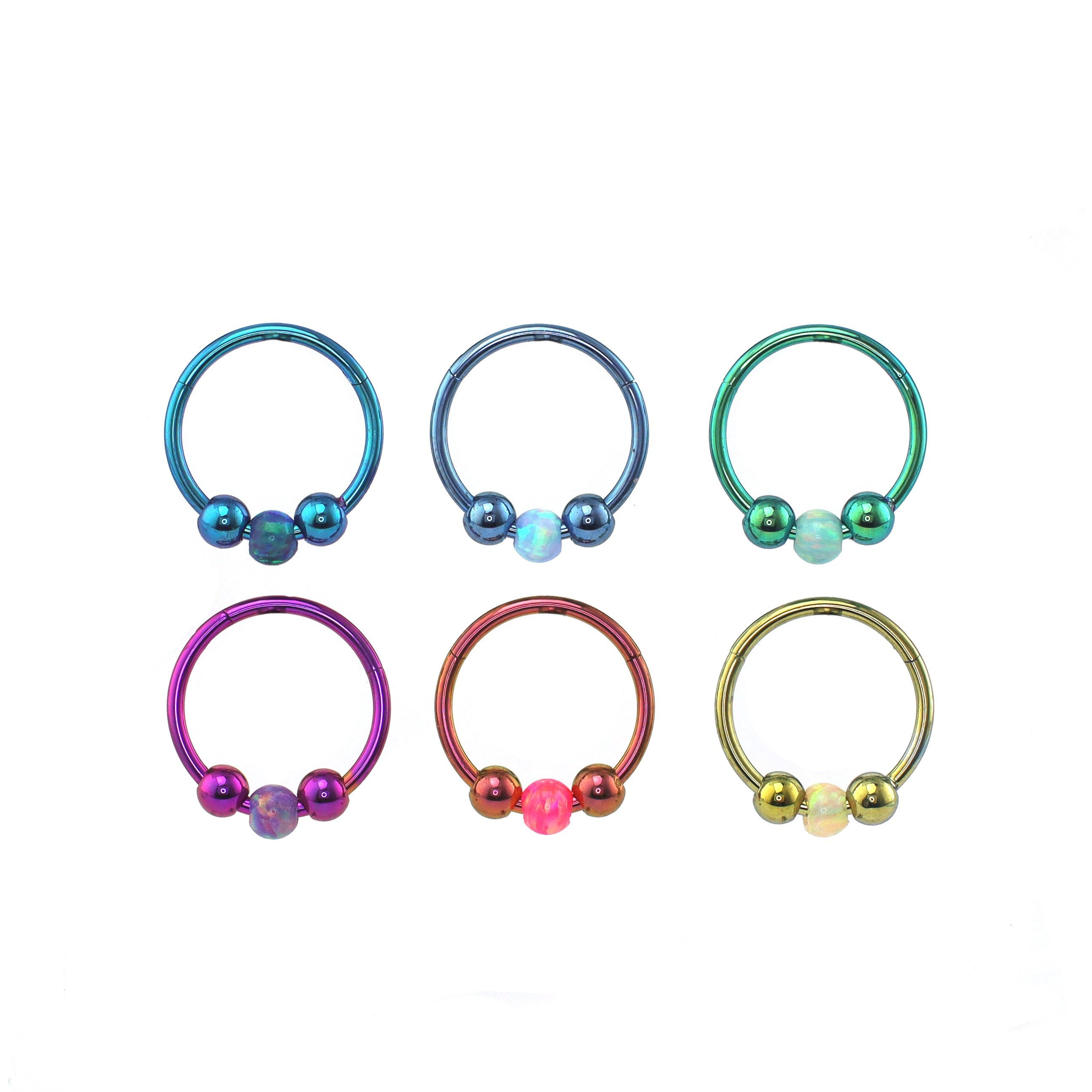 Spinning Ball Opal Titanium Segment Hoop