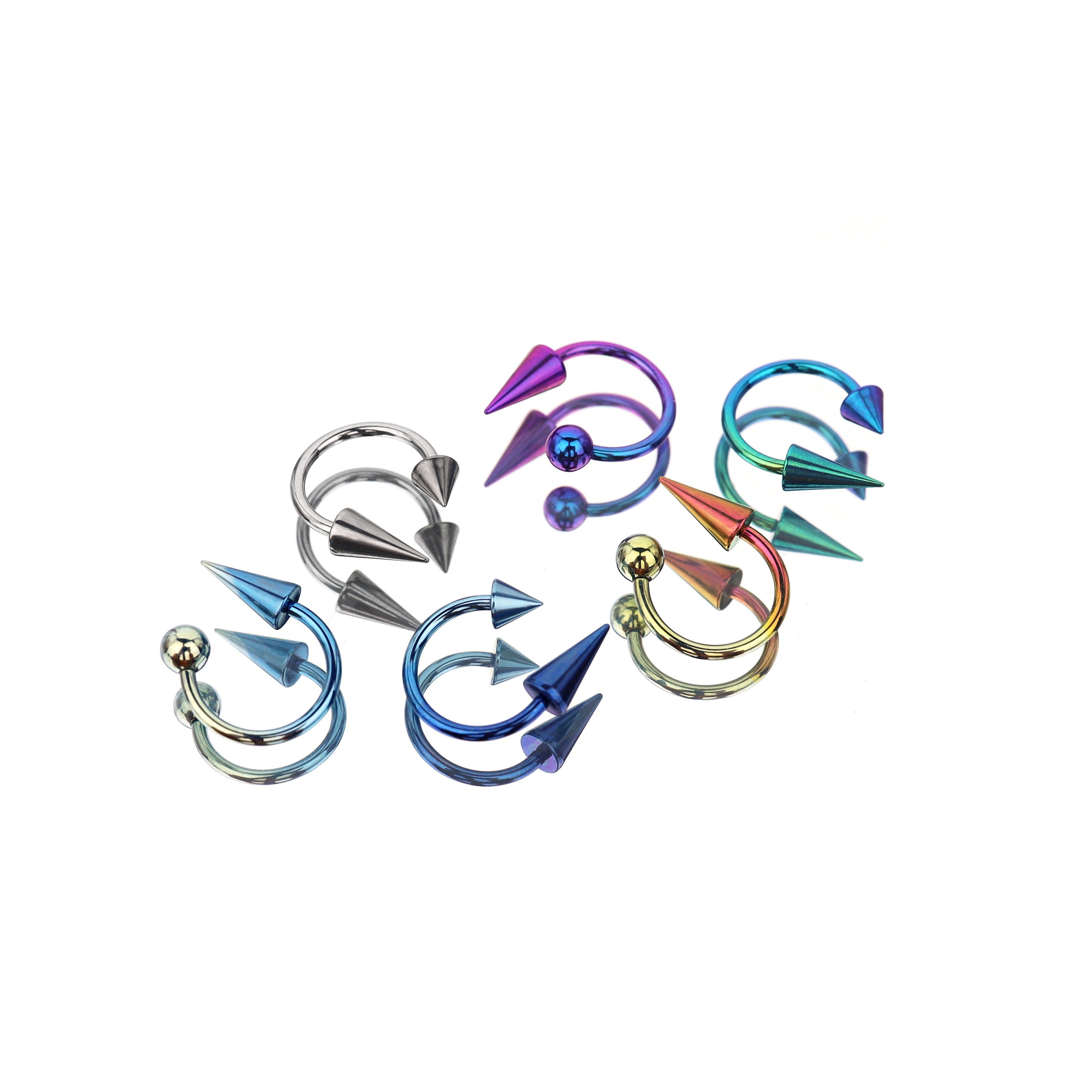 Spike and Ball Ends Horseshoe Titanium Lip Ring