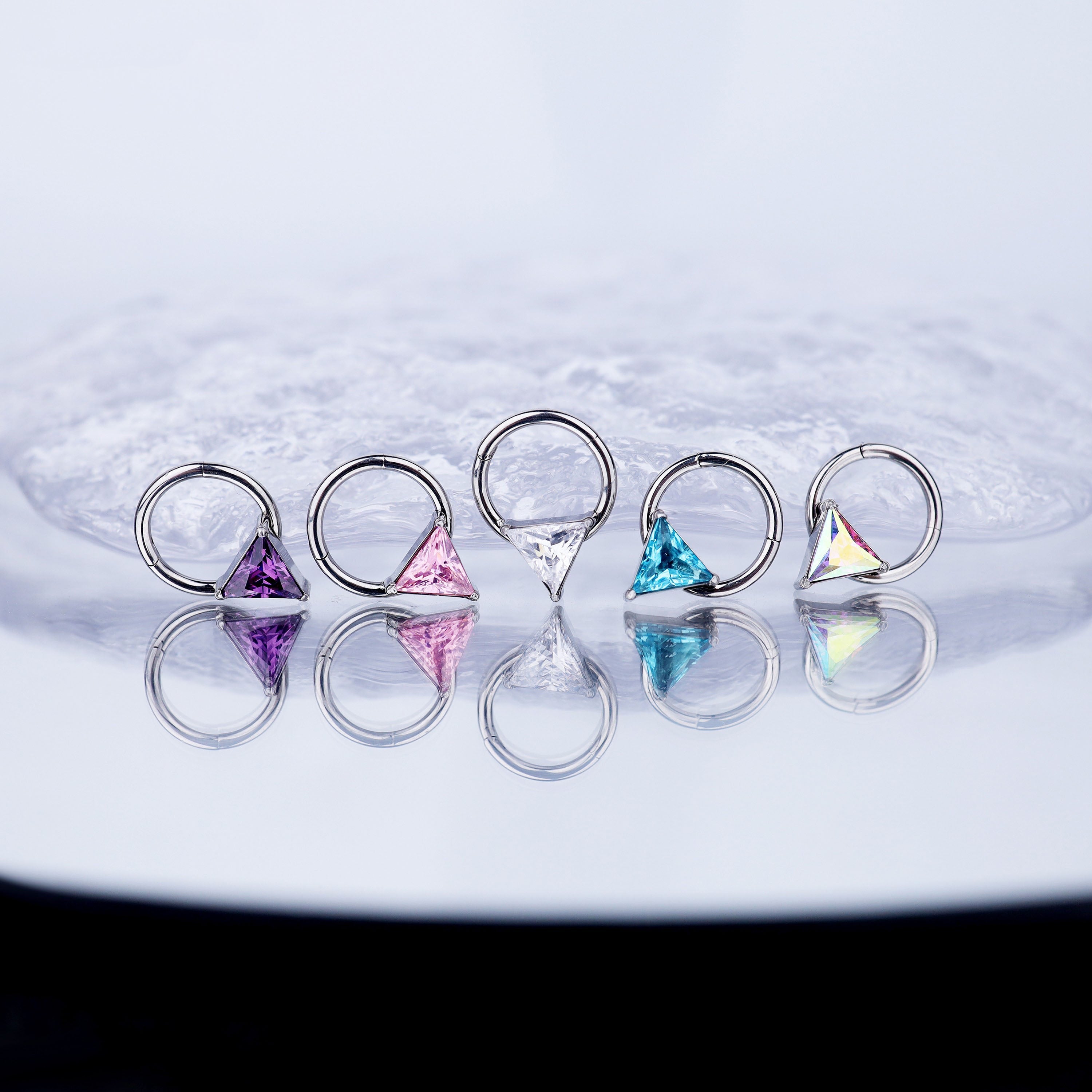 Triangle CZ stainless steel Segment Hoop
