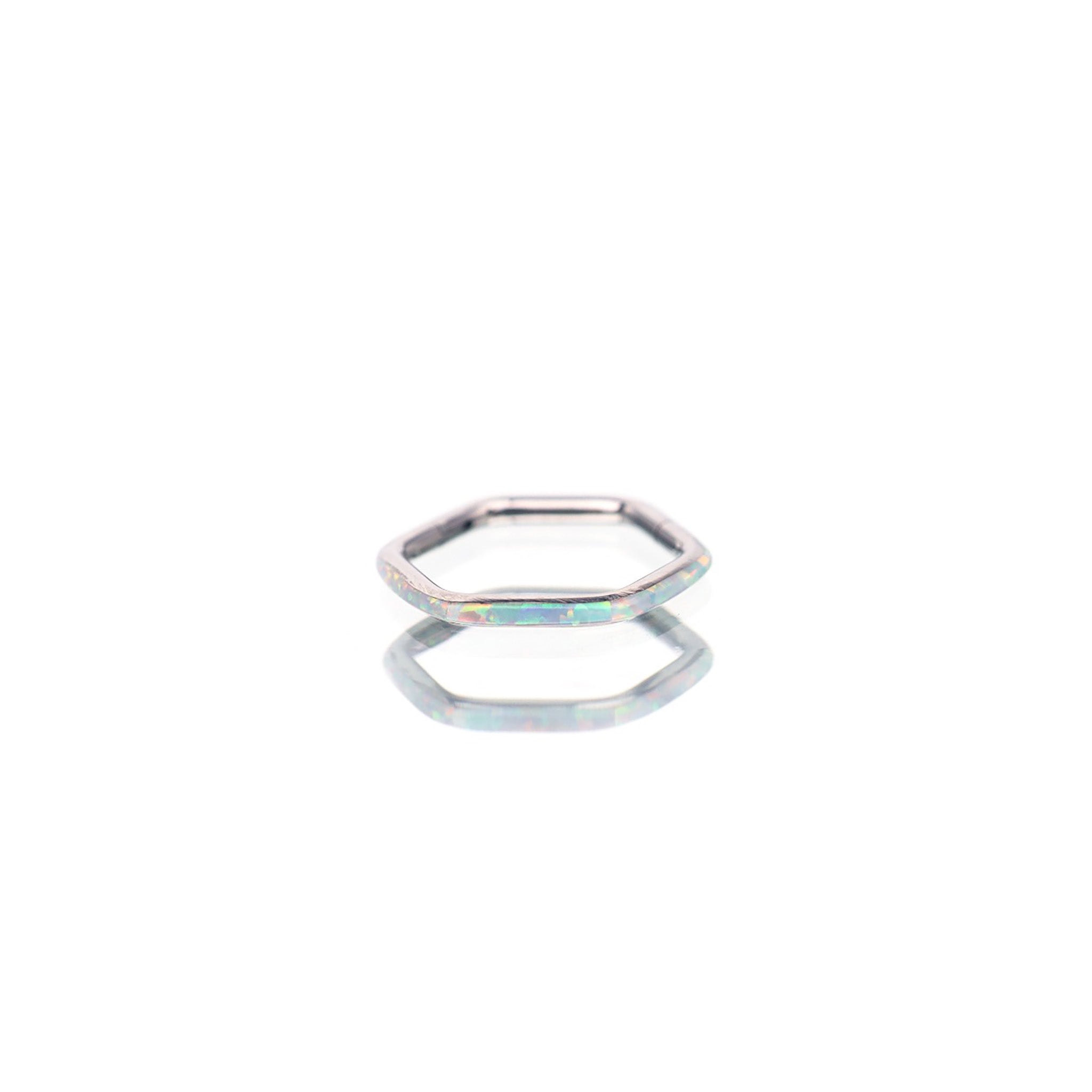 Hexagon Opal Stainless Steel CZ Ring