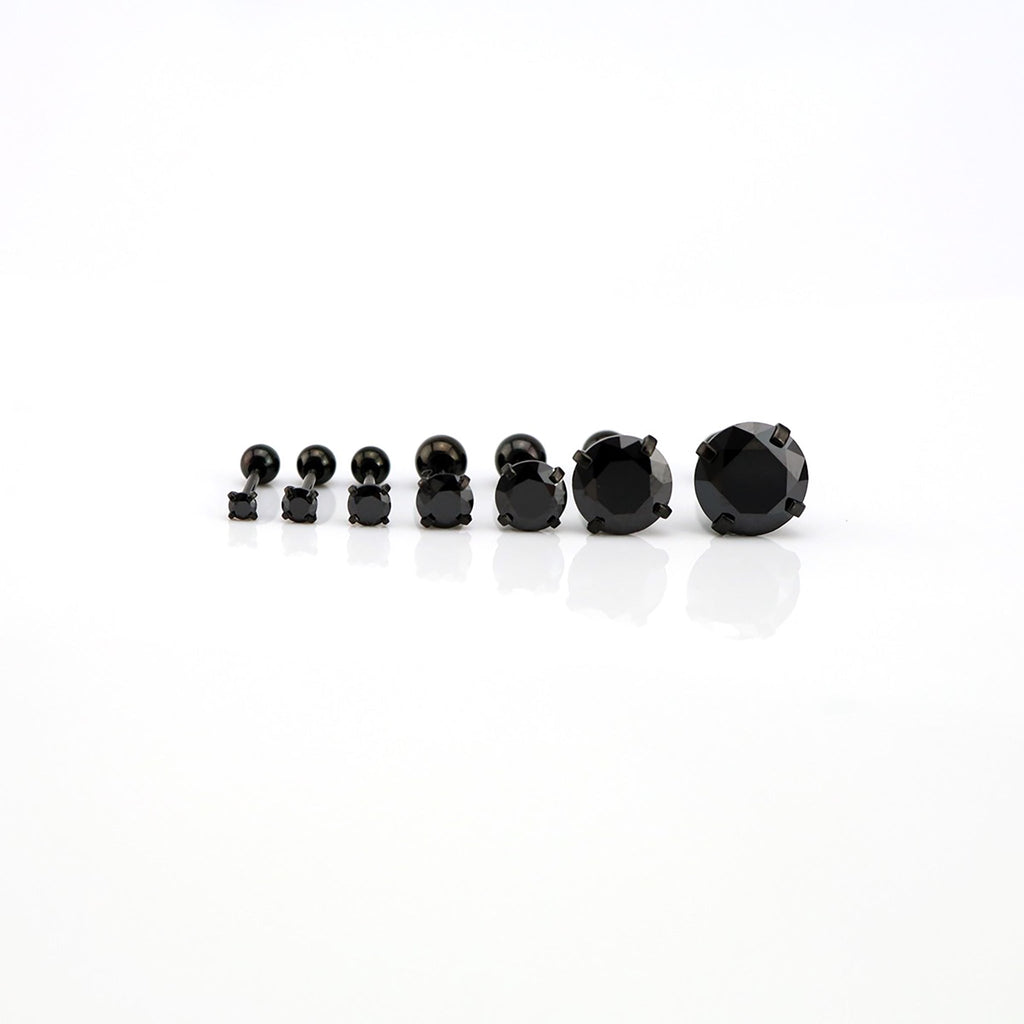 Thin Post Black CZ Stainless Steel Ear Stud