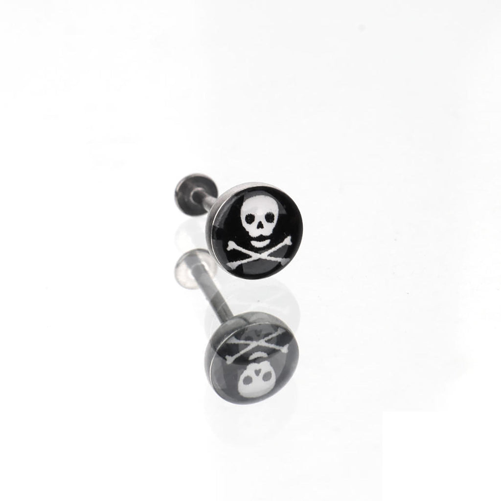 Resin Oil Slick Skull Stainless Steel Lip Ring