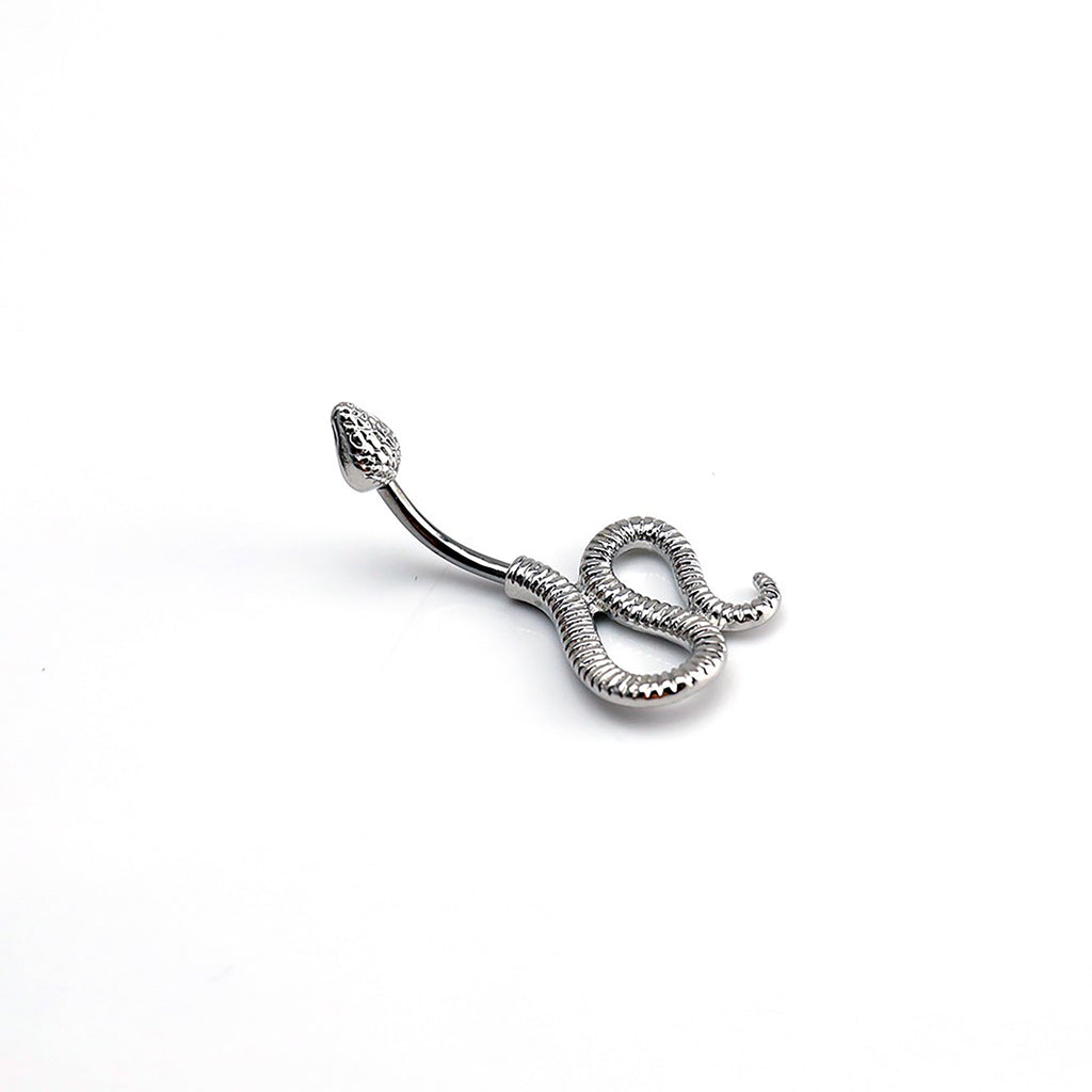 Engraved snake stainless steel belly stud