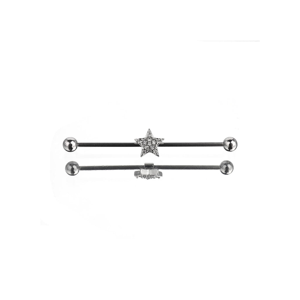 CZ Pentagram Stainless Steel Industrial Barbell